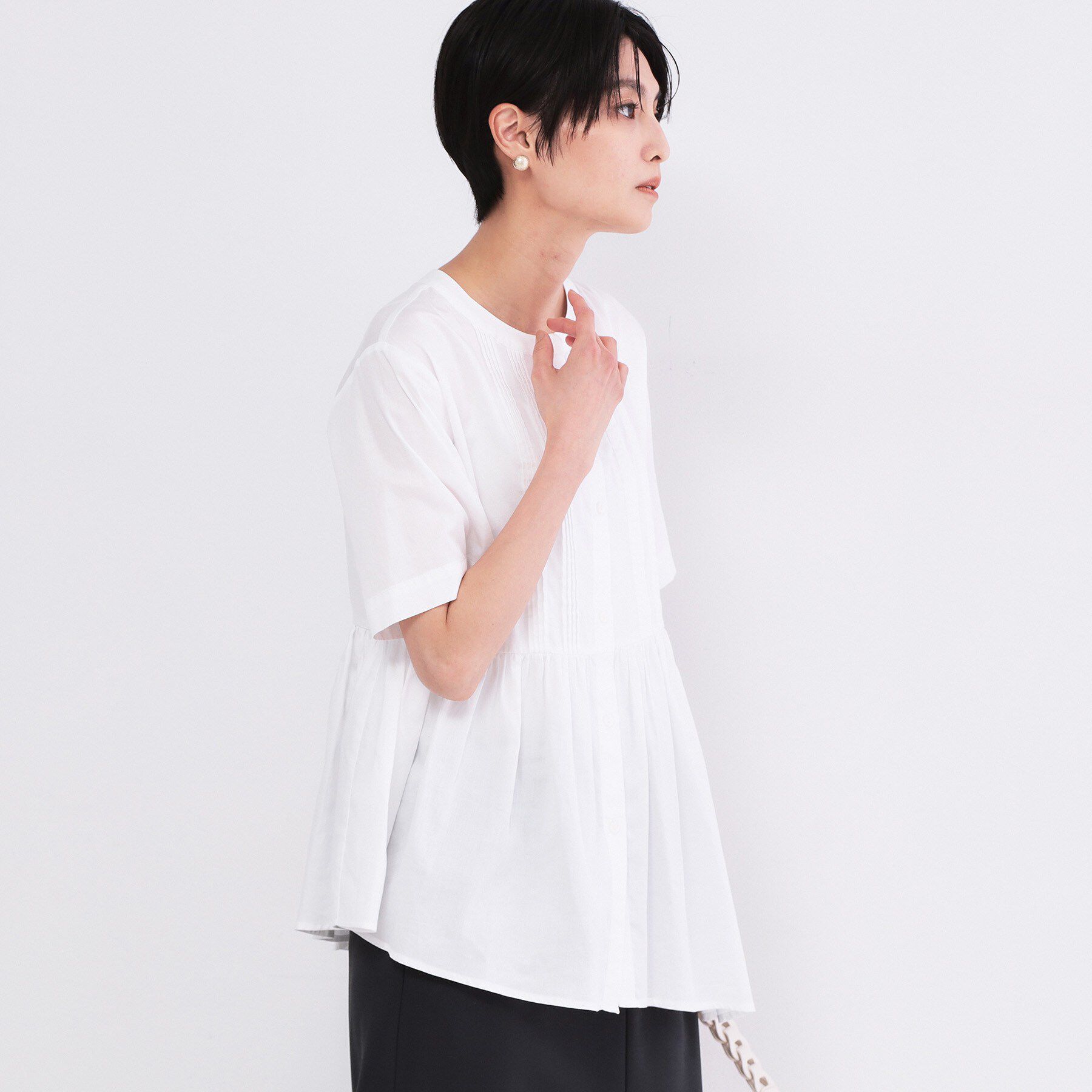 OPAQUE.CLIP「ピンタックアシメペプラムブラウス【洗濯機ＯＫ】」|シャツ・ブラウス|