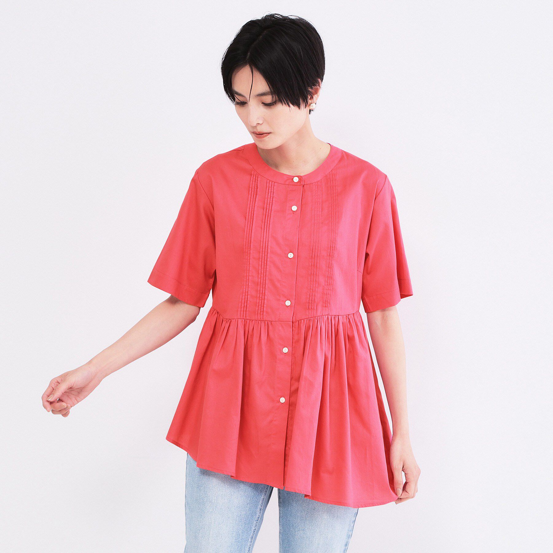 OPAQUE.CLIP「ピンタックアシメペプラムブラウス【洗濯機ＯＫ】」|シャツ・ブラウス|