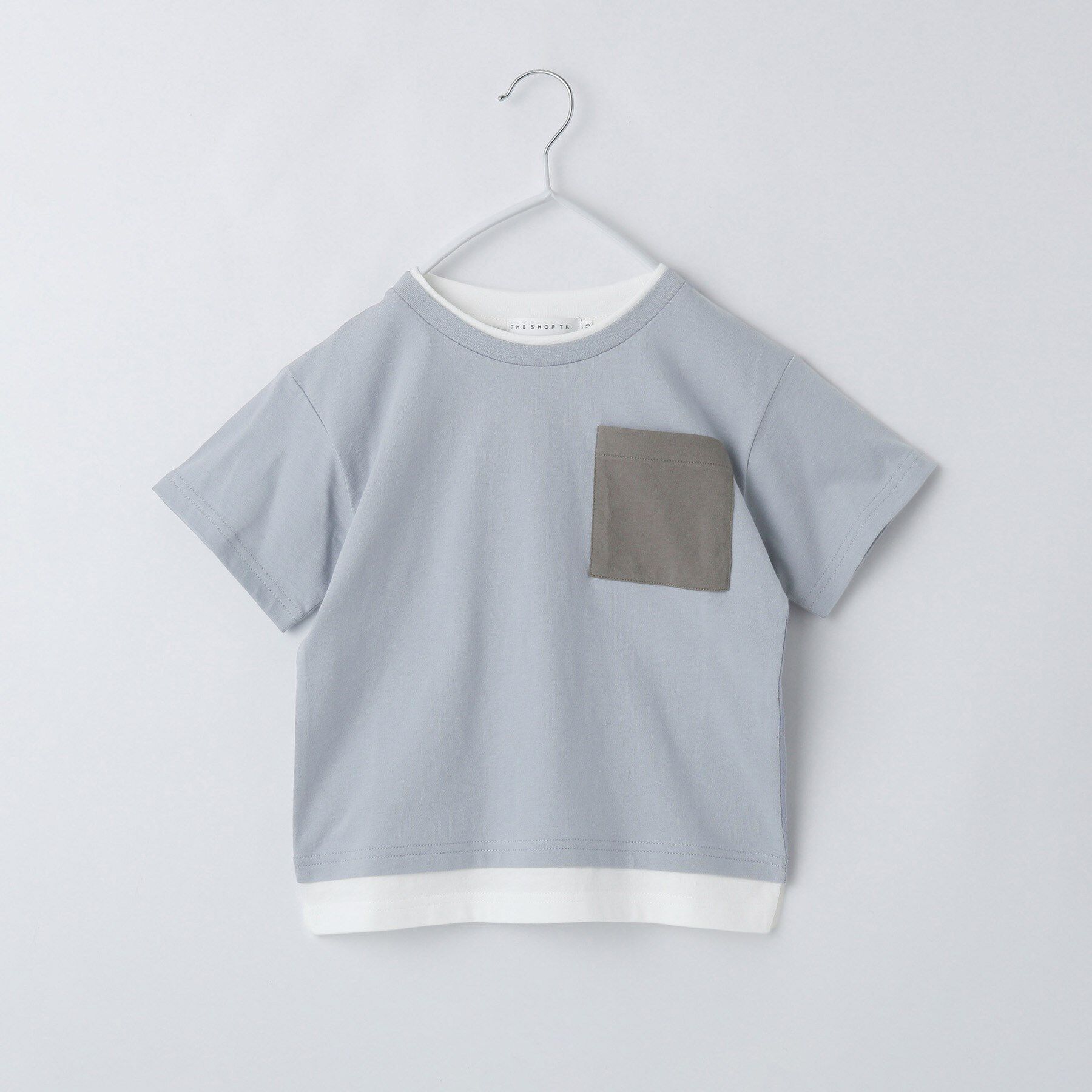 THE SHOP TK「【110-160】レイヤー風ポケットTシャツ/洗濯機OK」|Tシャツ・カットソー|サックスブルー(59
