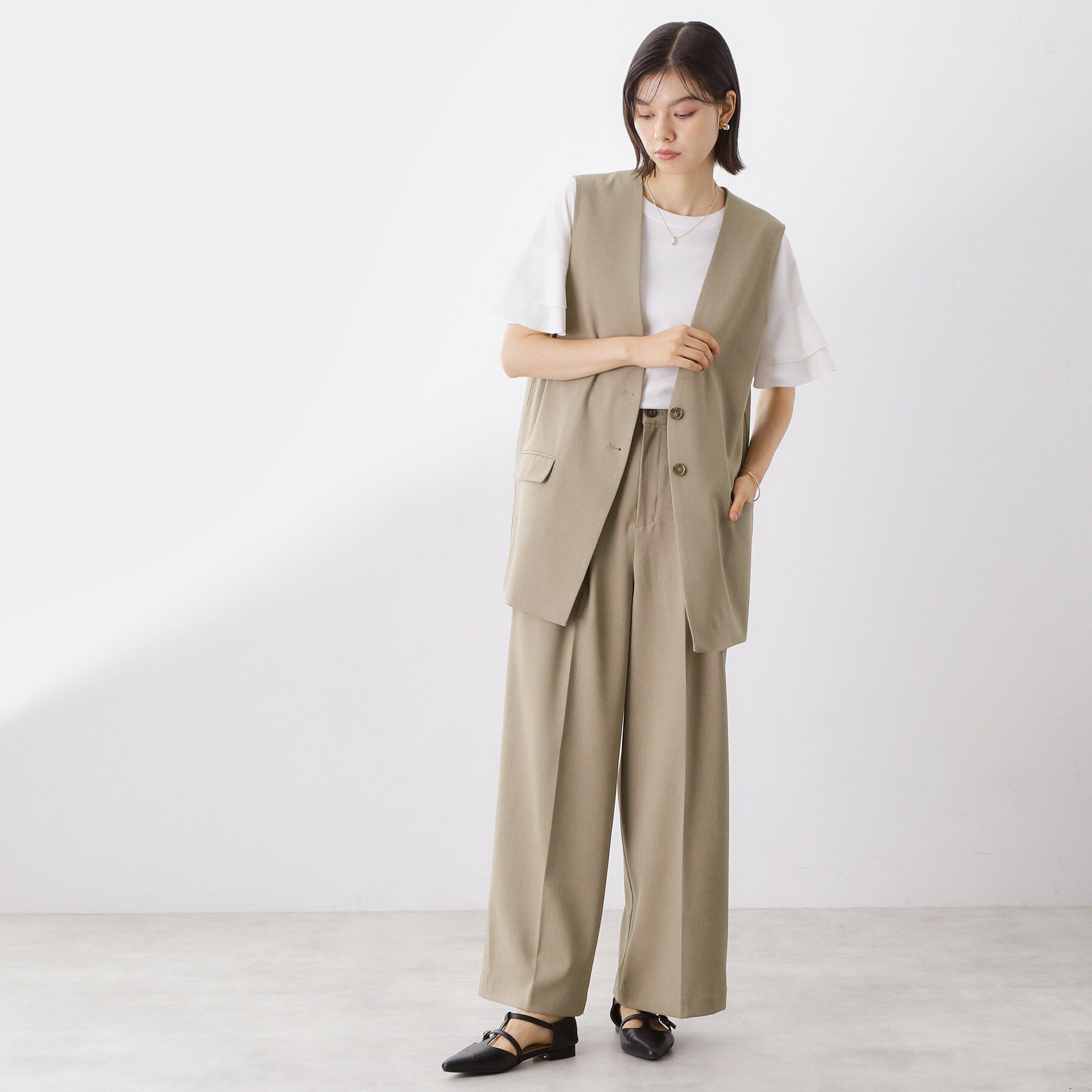 THE SHOP TK「ノーカラージレ【セットアップ可/洗濯機OK】」|ベスト・ジレ|