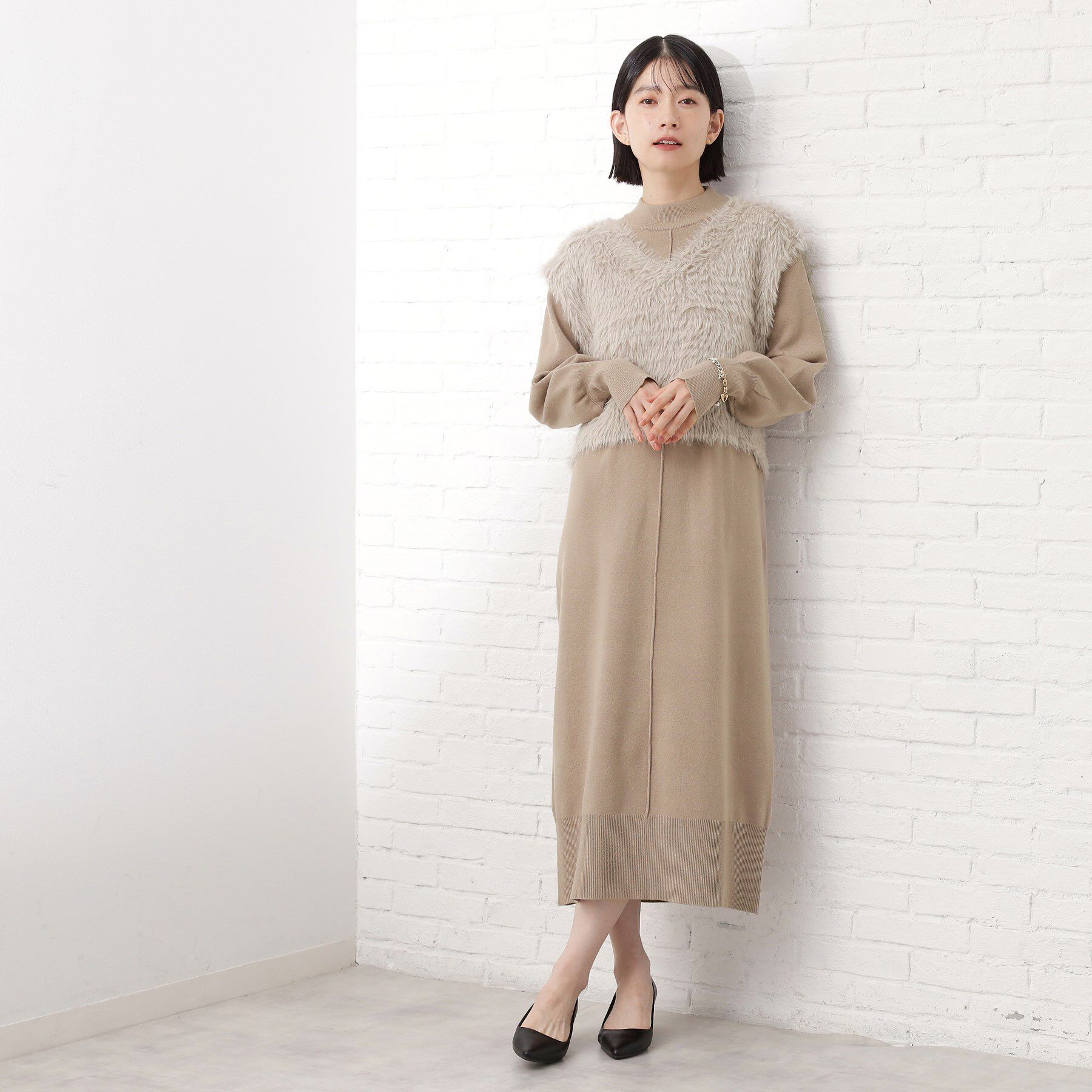 THE SHOP TK「優秀ふわふわベスト＆ニットワンピース【毛玉になりにくい/静電気防止/洗える】」|ワンピース|