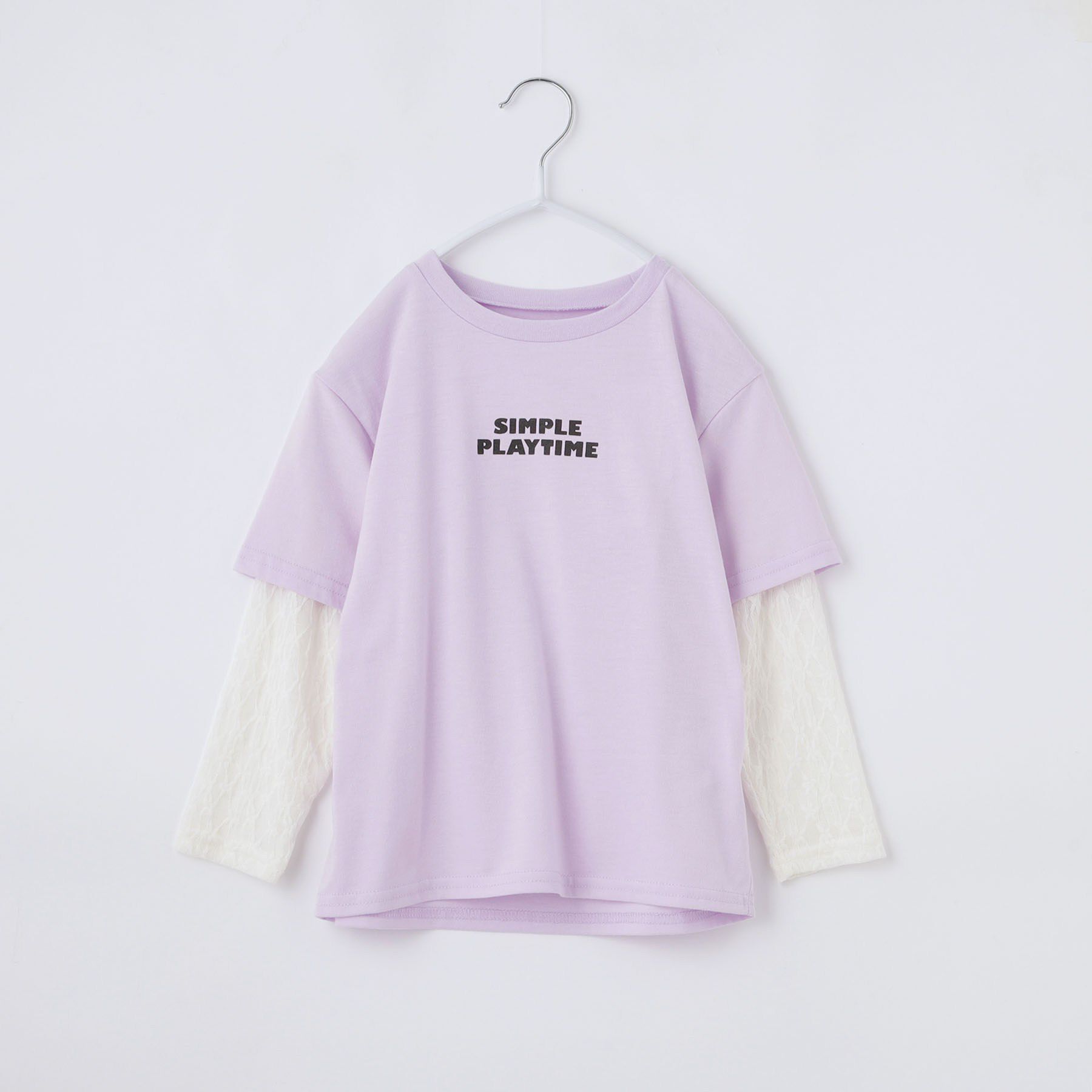 THE SHOP TK「【110-160】袖レイヤード長袖Teeレースアップリケ」|Tシャツ・カットソー|ラベンダー(080)