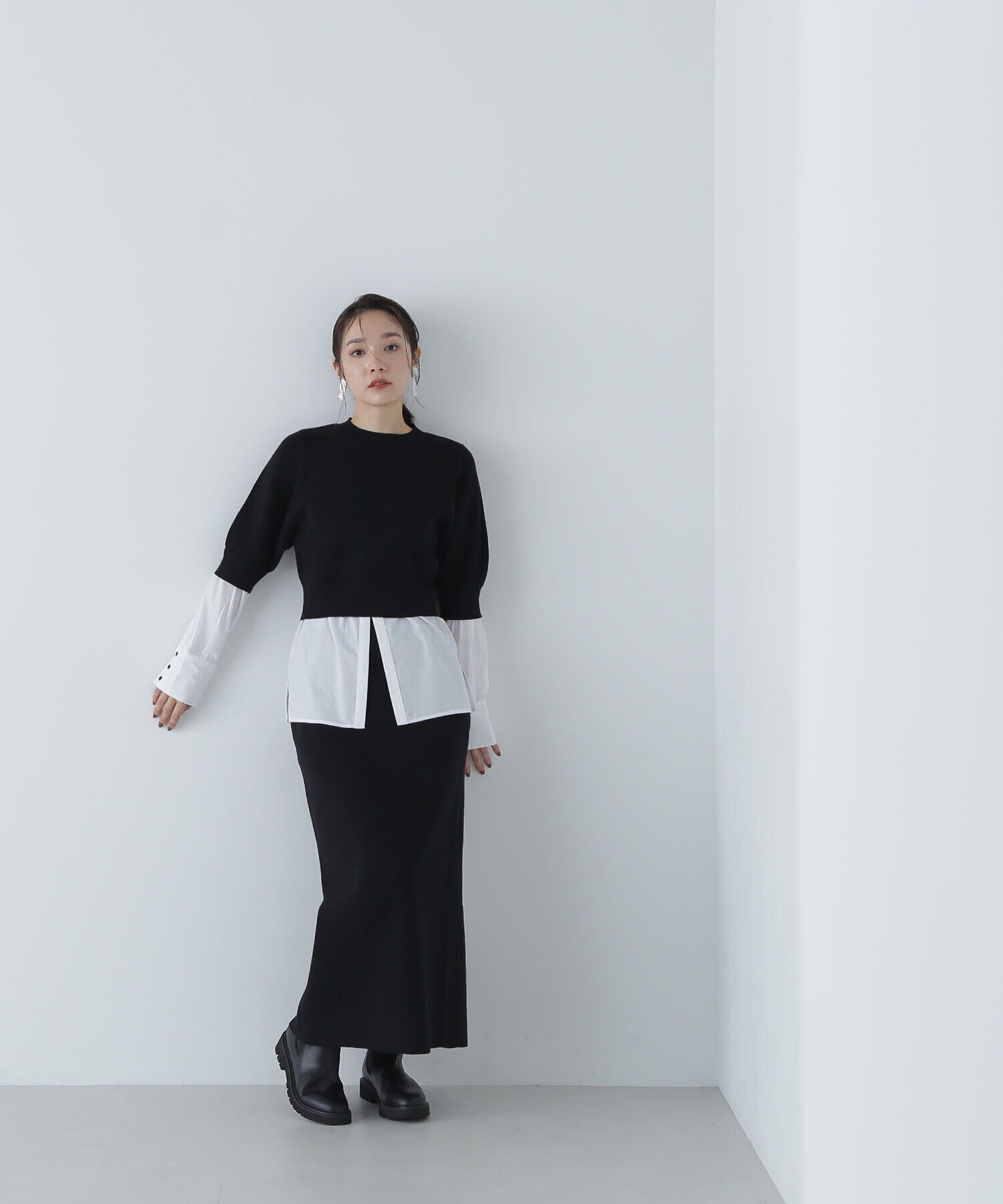  「シャツレイヤードニットセットアップ」|ワンピース|