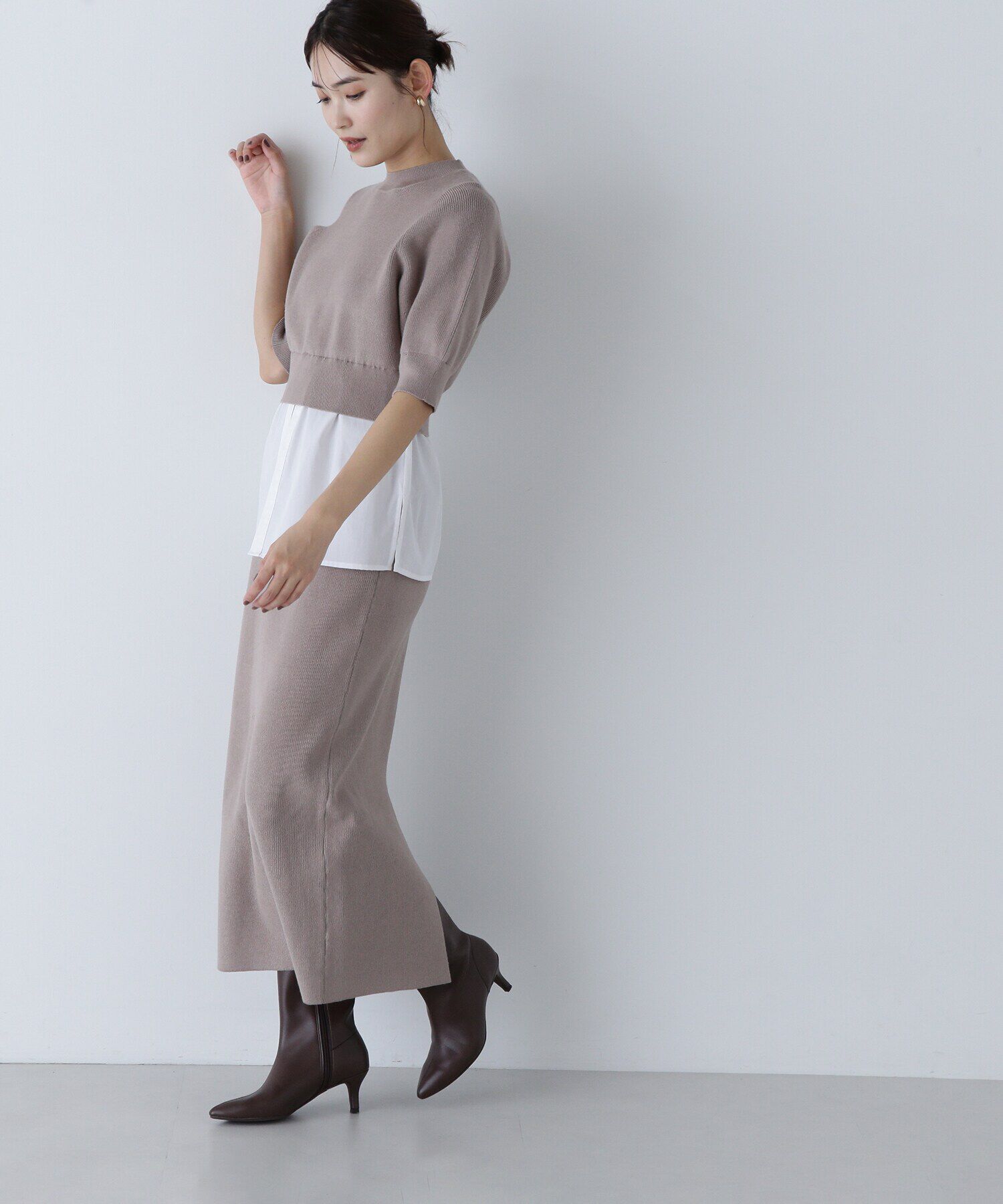  「シャツレイヤードニットセットアップ」|ワンピース|