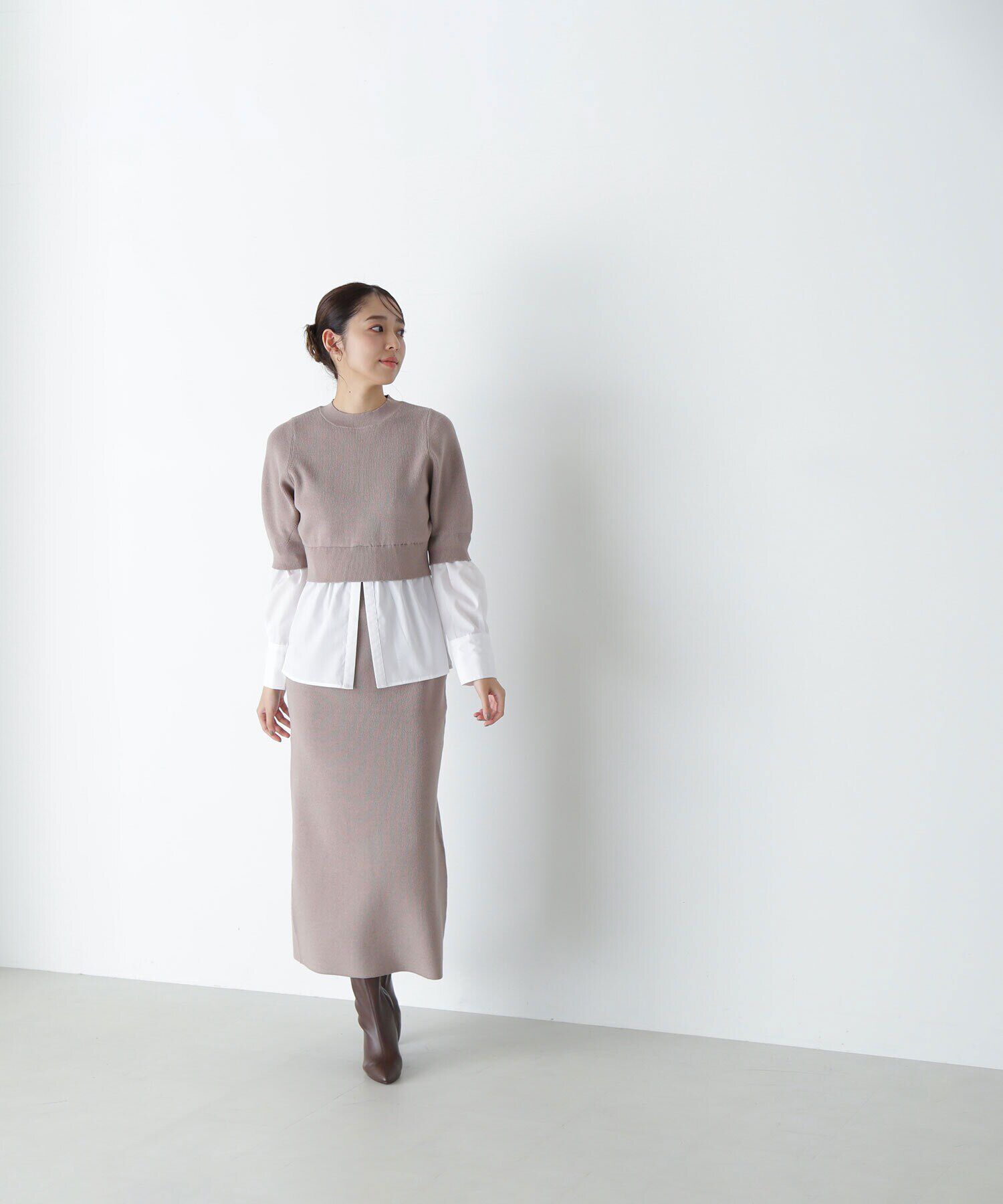  「シャツレイヤードニットセットアップ」|ワンピース|