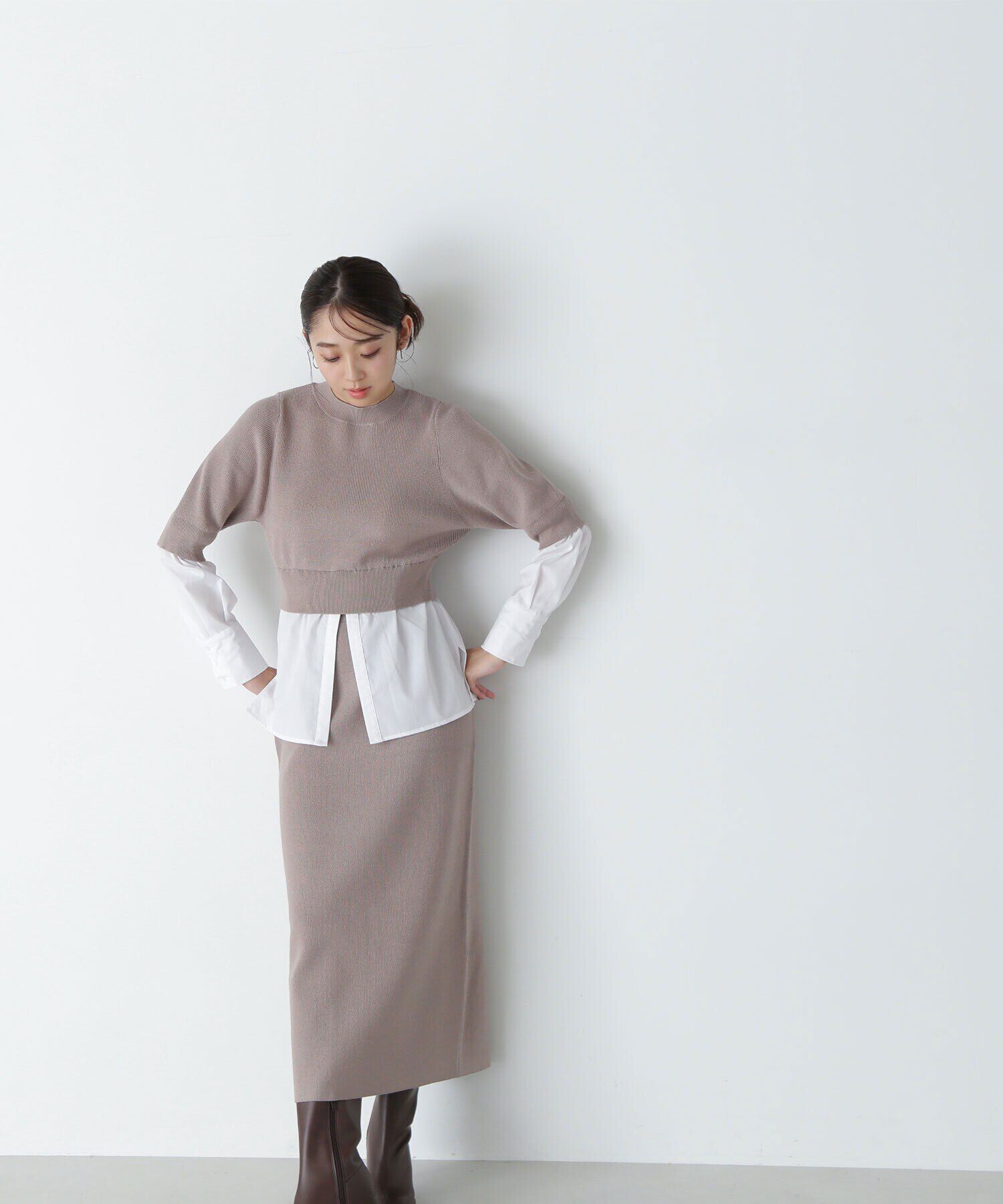  「シャツレイヤードニットセットアップ」|ワンピース|