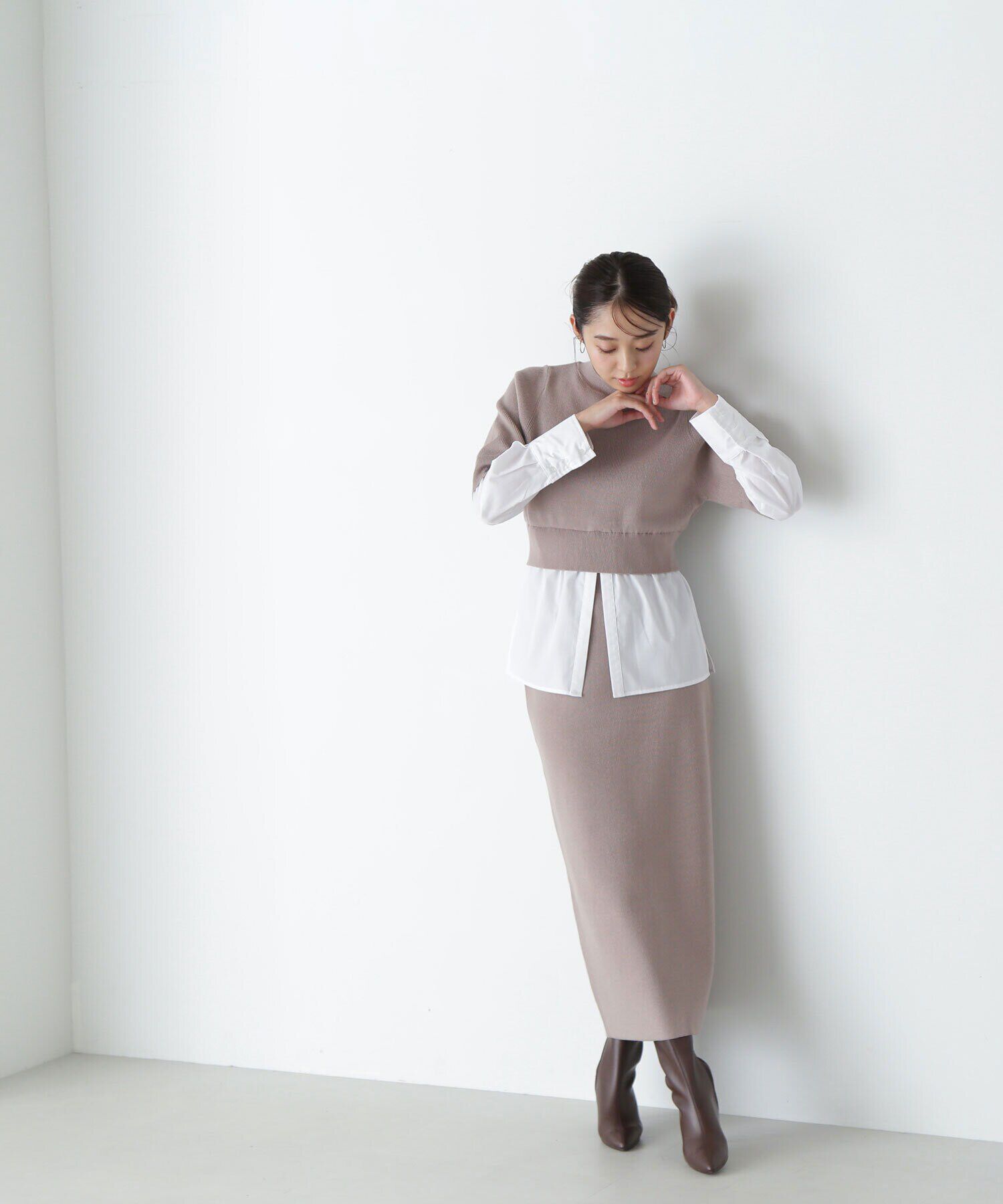  「シャツレイヤードニットセットアップ」|ワンピース|