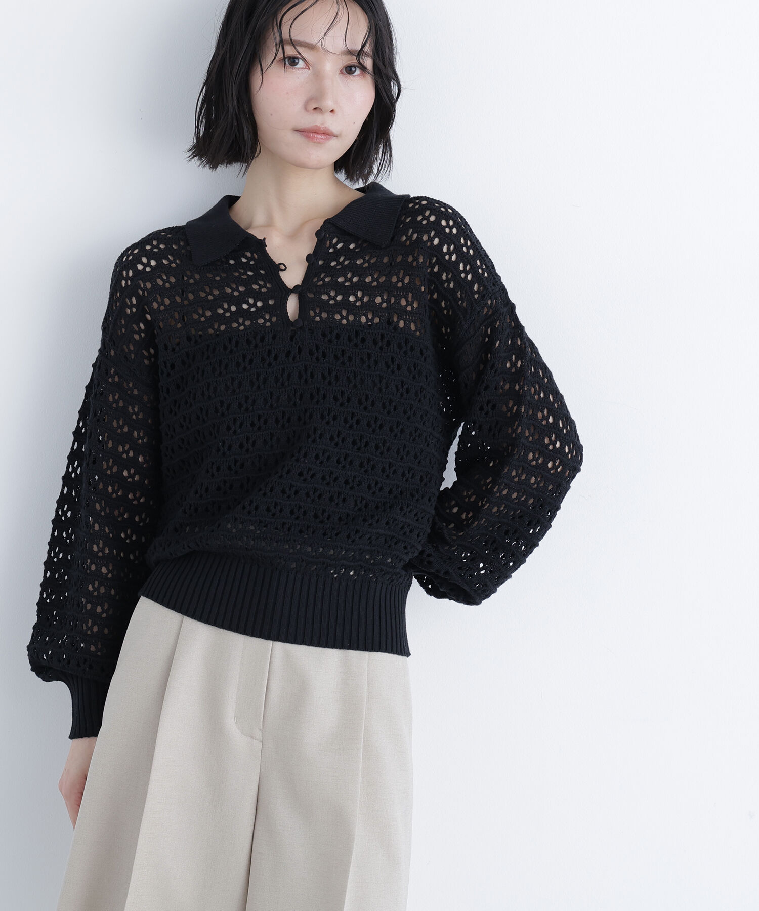  「〈N.〉透かし編みポロニット」|ニット・セーター|