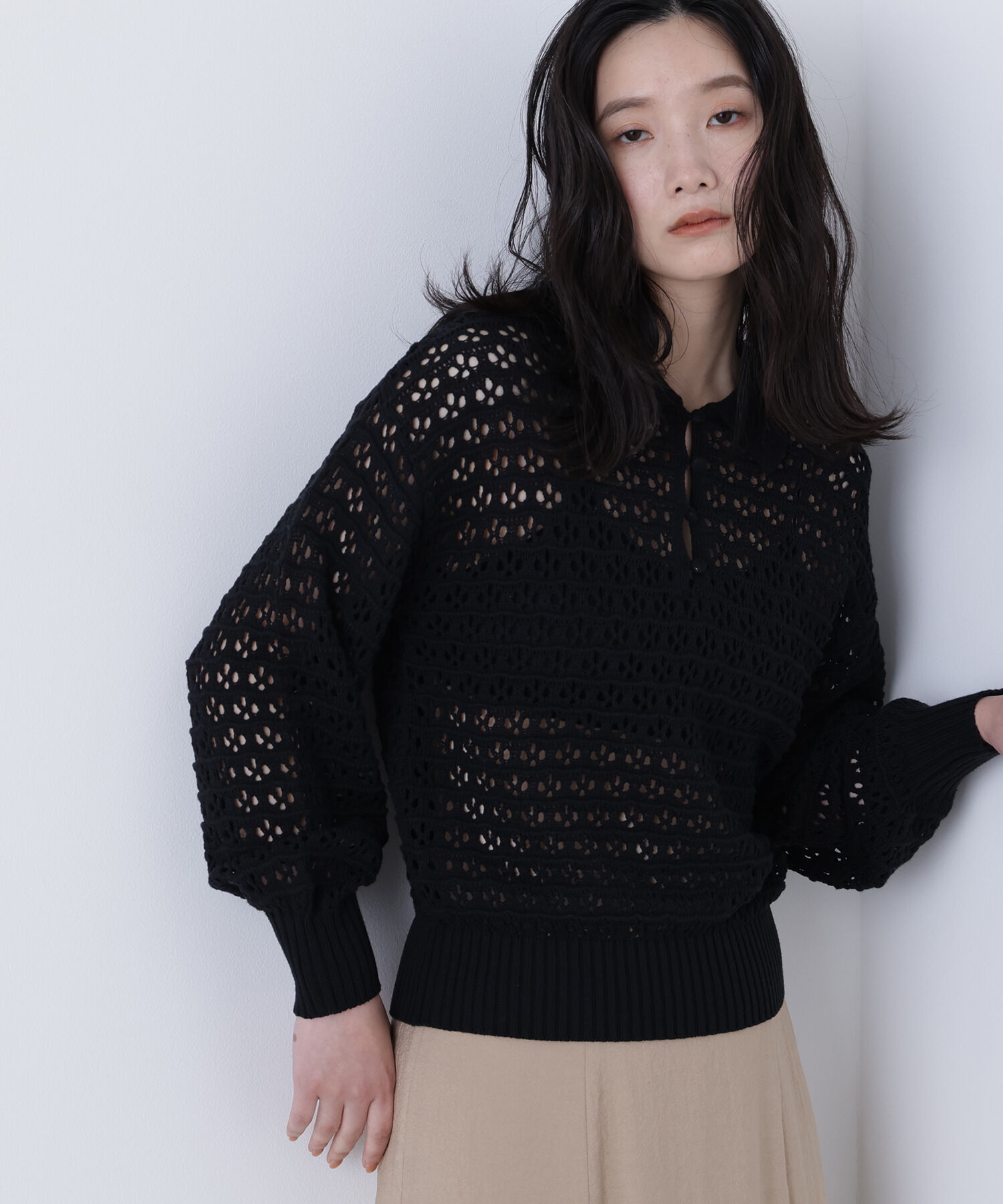  「〈N.〉透かし編みポロニット」|ニット・セーター|