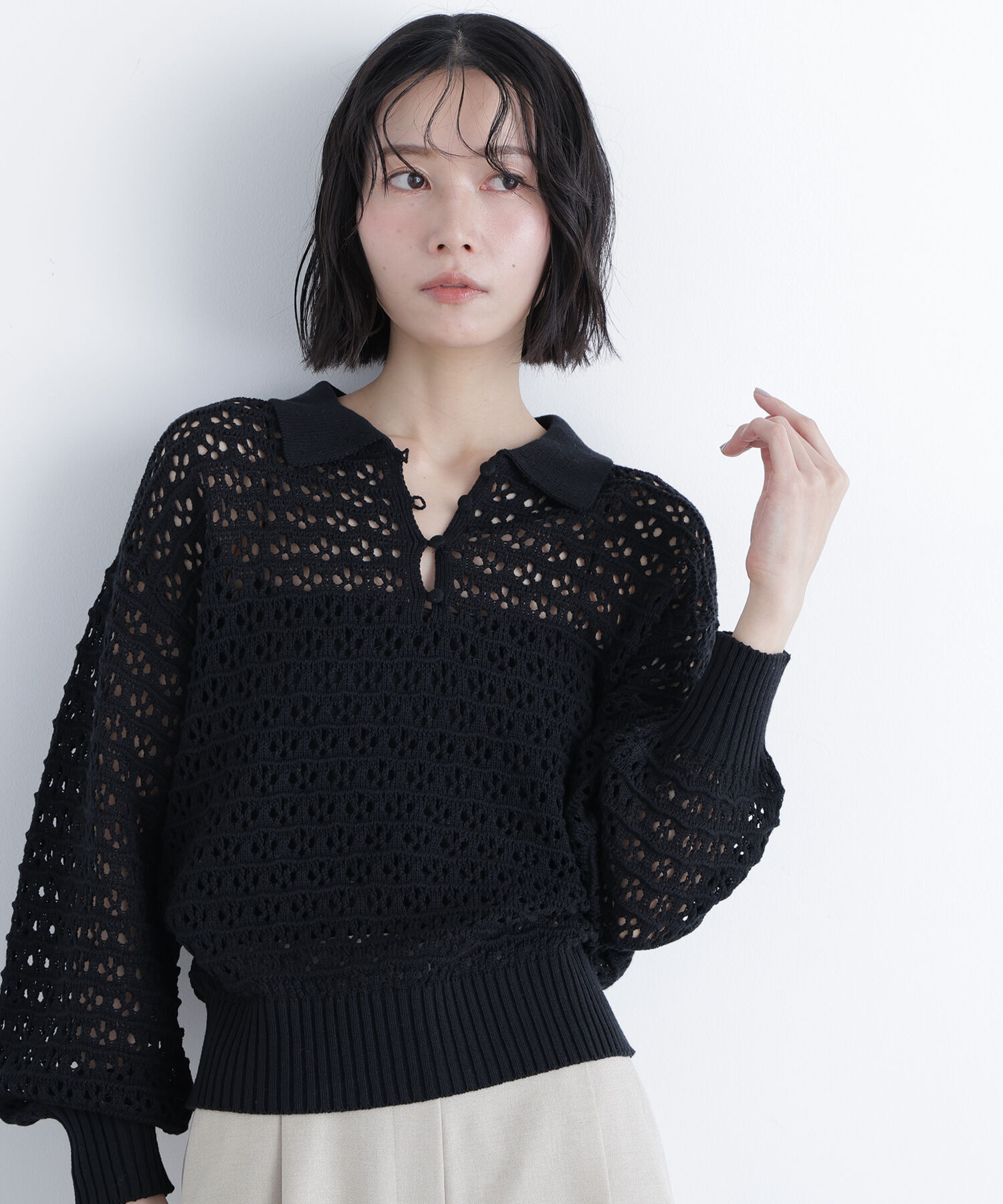  「〈N.〉透かし編みポロニット」|ニット・セーター|