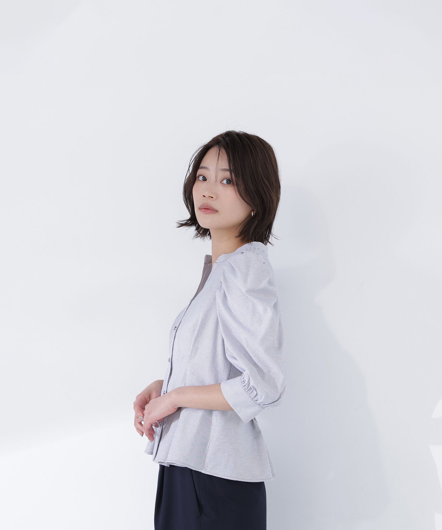  「ストライプペプラムブラウス」|シャツ・ブラウス|