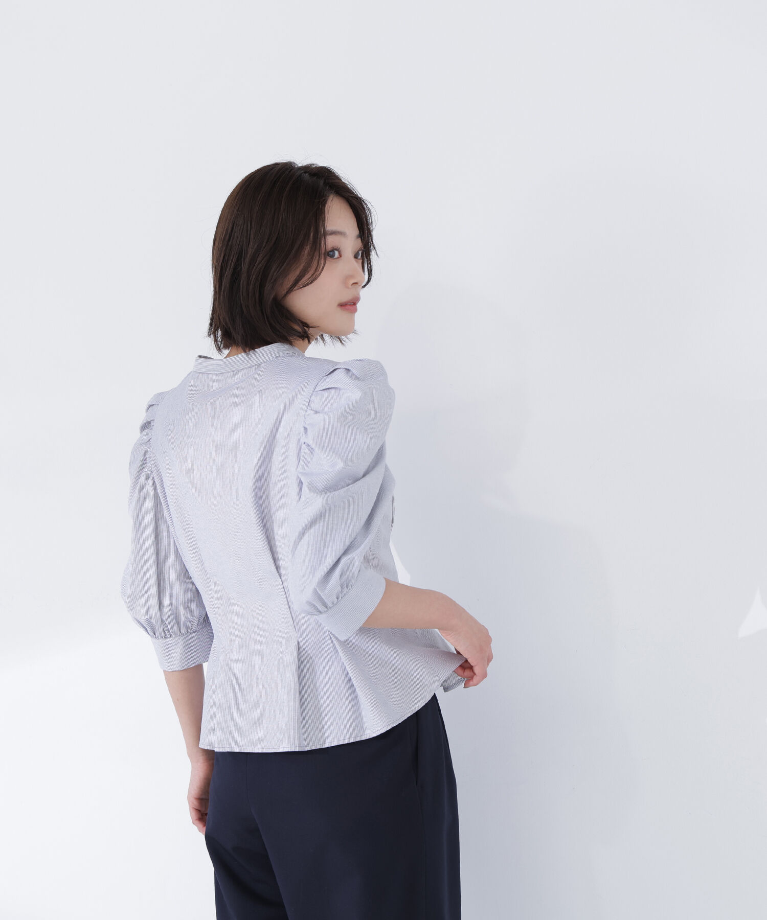 「ストライプペプラムブラウス」|シャツ・ブラウス|