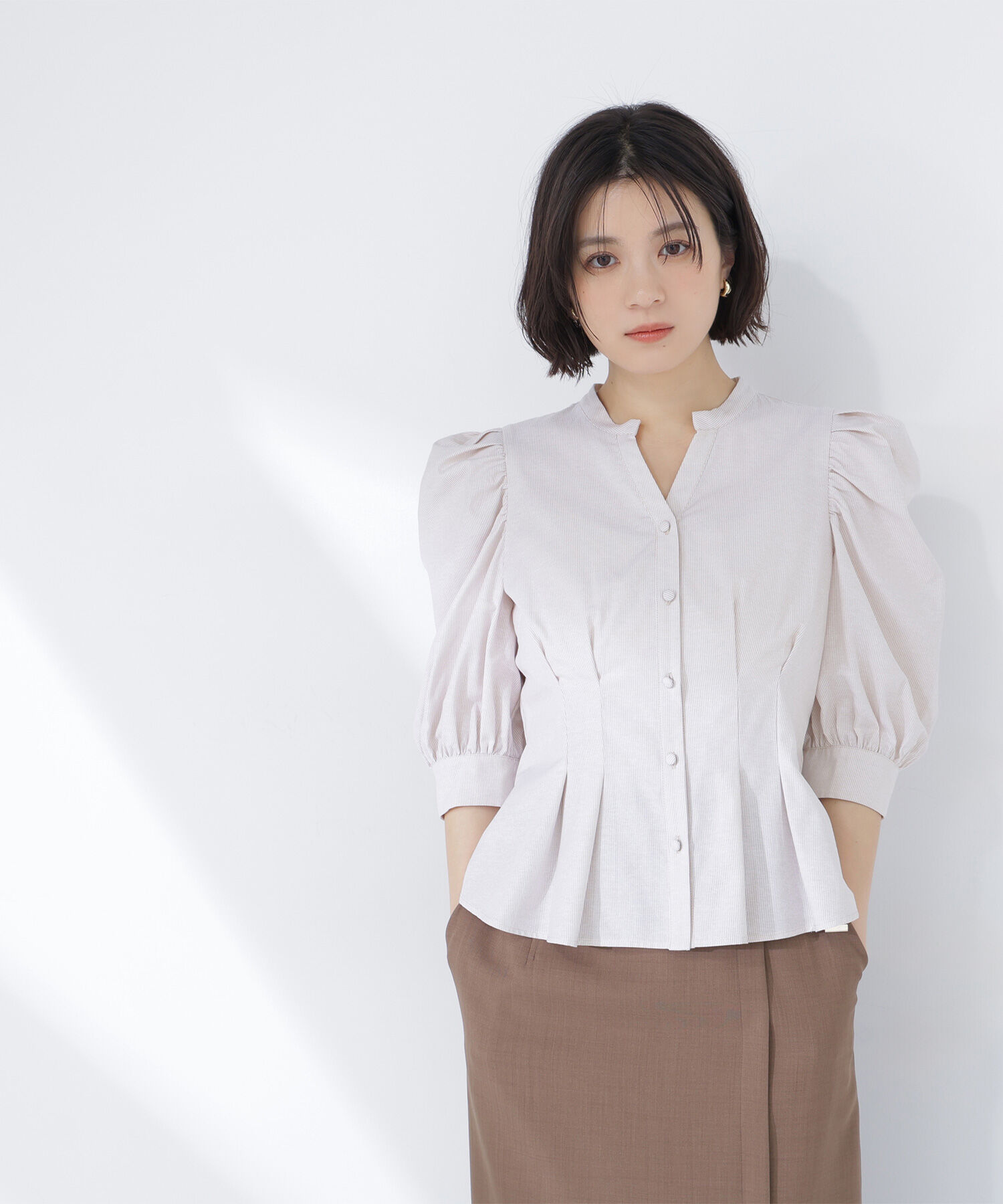  「ストライプペプラムブラウス」|シャツ・ブラウス|