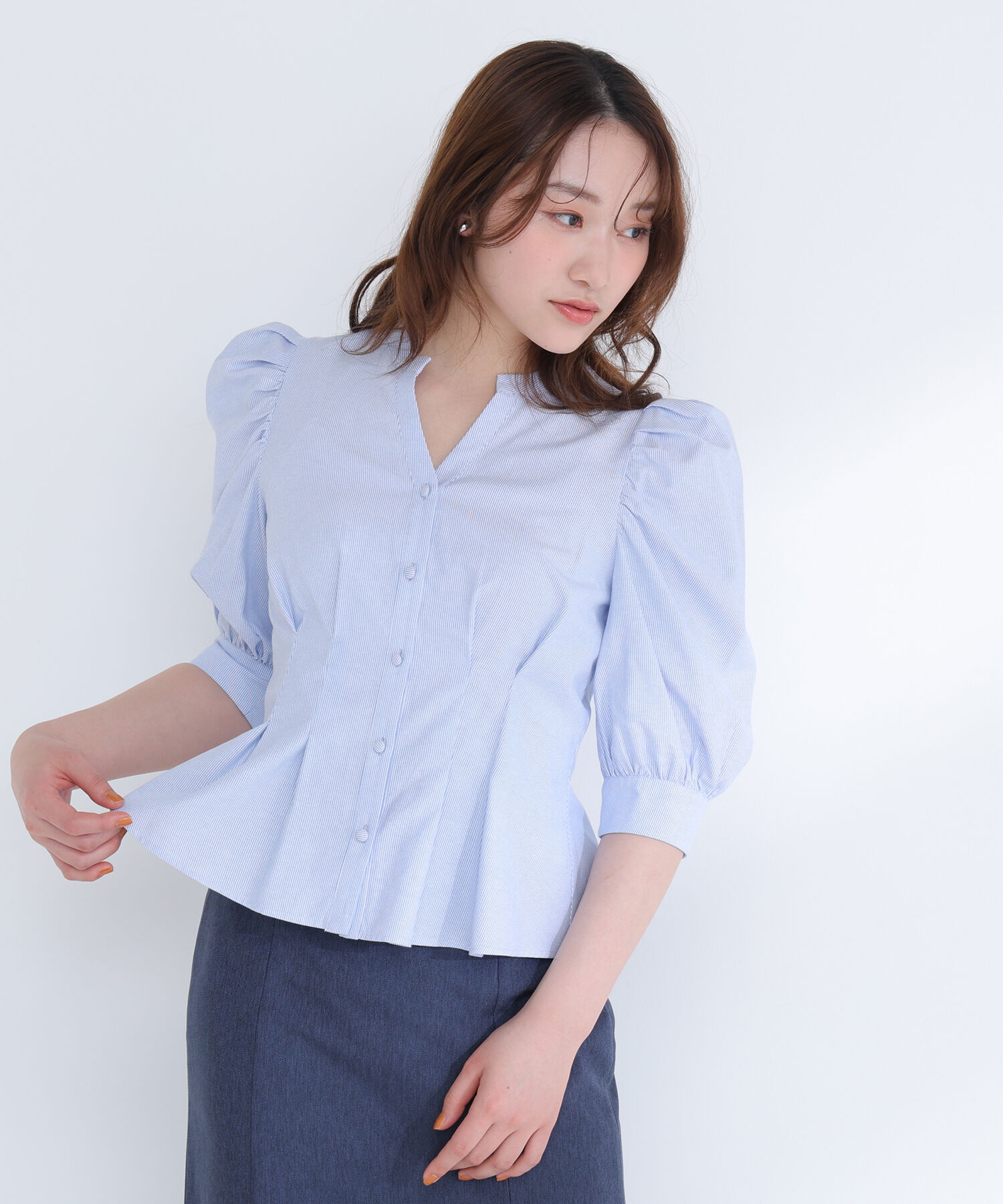  「ストライプペプラムブラウス」|シャツ・ブラウス|