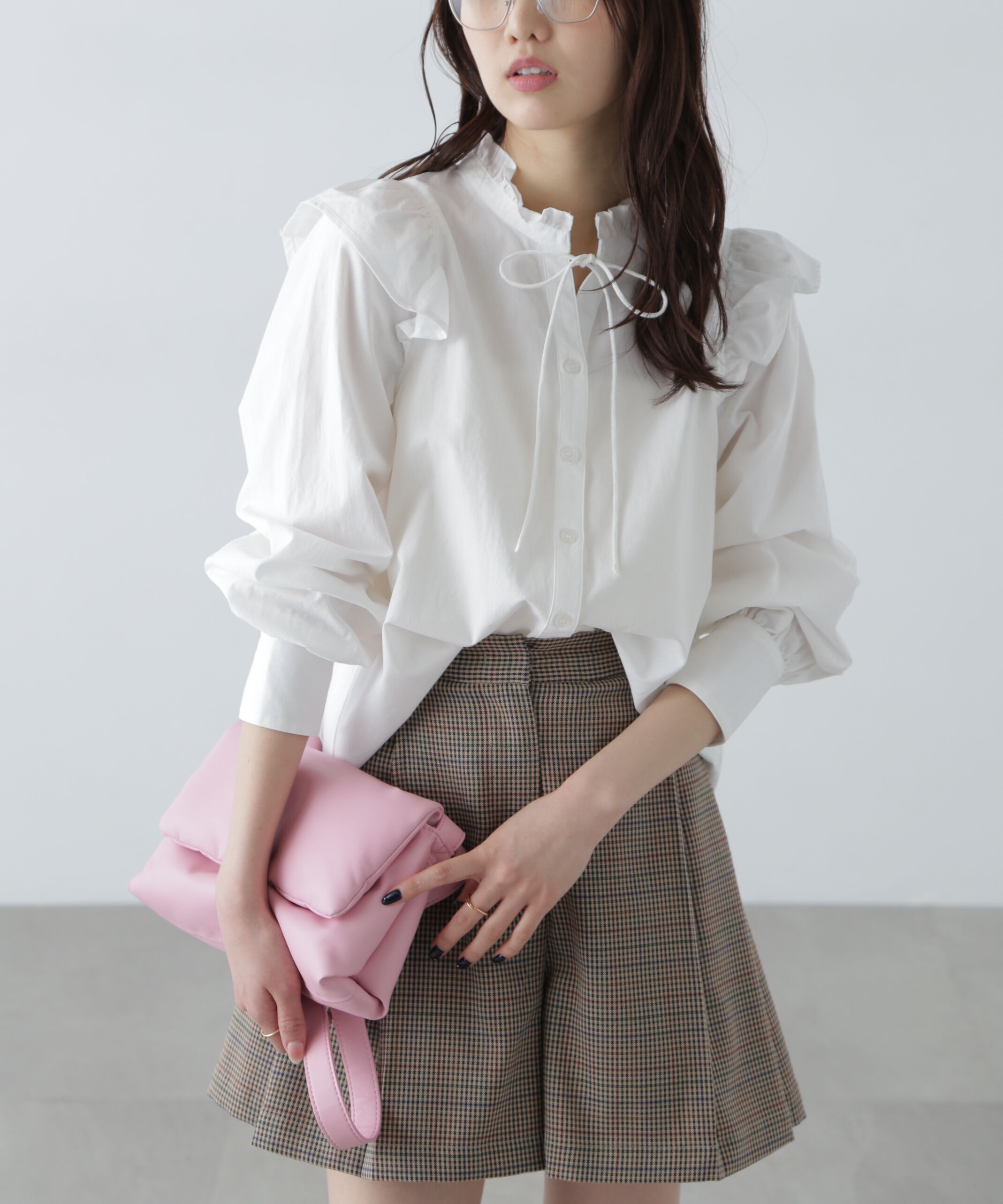  「スタンドフリルブラウス」|シャツ・ブラウス|ホワイト