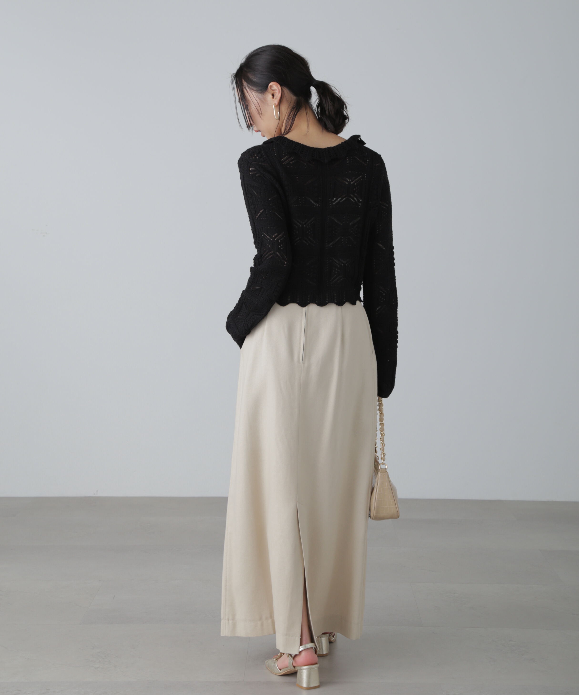  「透かし編みクロップドニットカーディガン」|ニット・セーター|