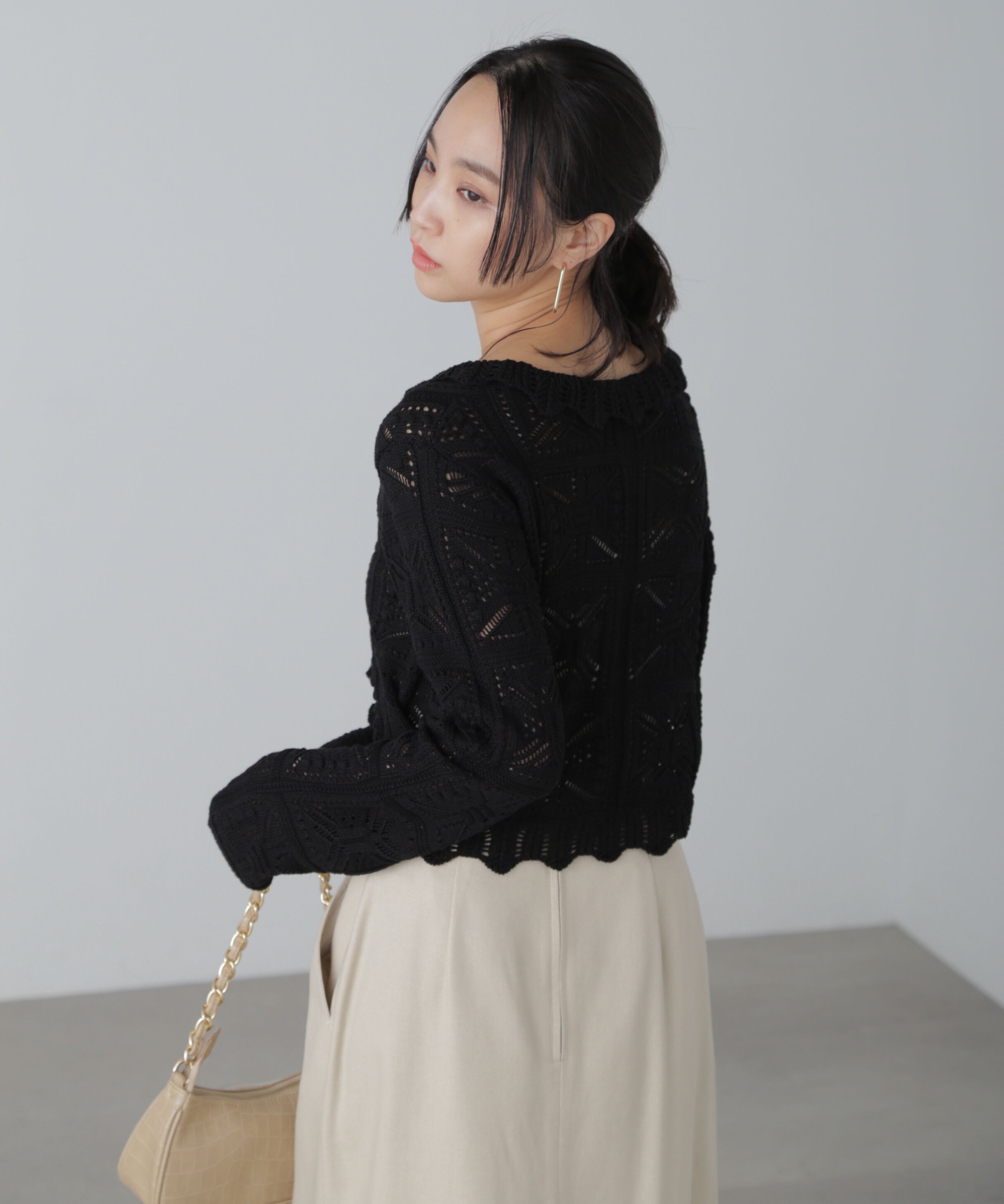  「透かし編みクロップドニットカーディガン」|ニット・セーター|