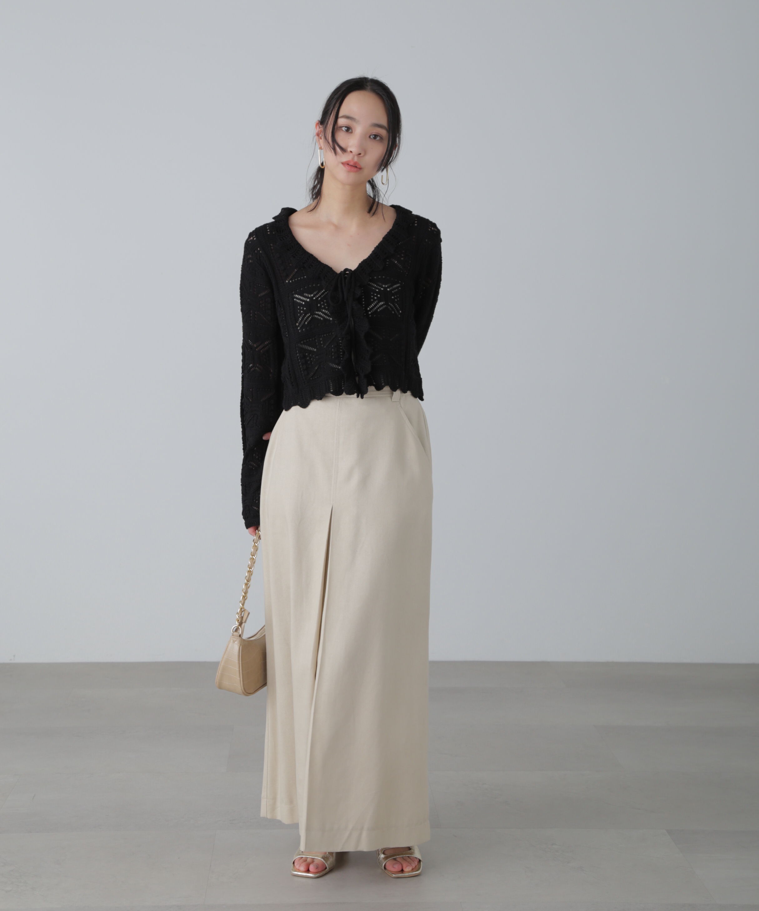  「透かし編みクロップドニットカーディガン」|ニット・セーター|