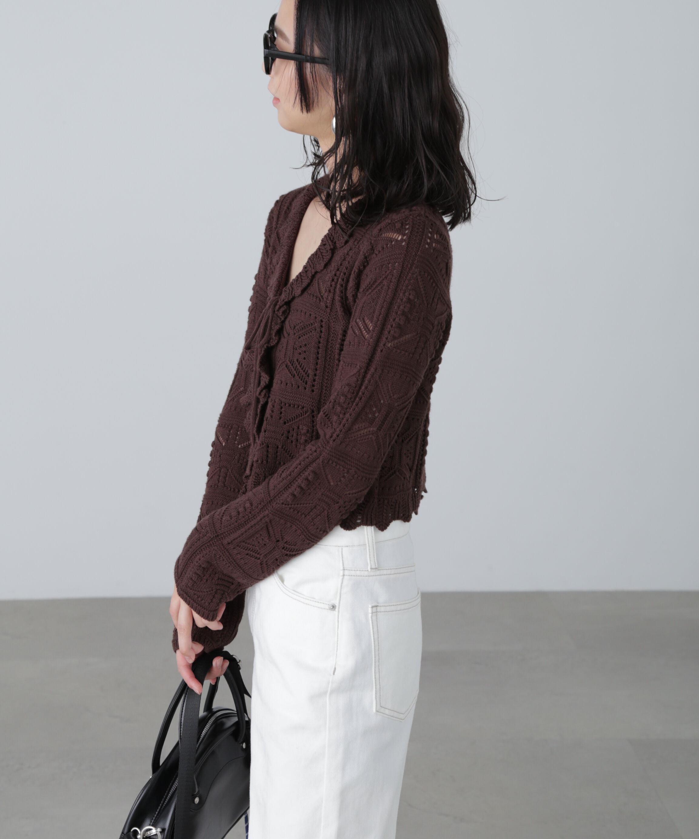  「透かし編みクロップドニットカーディガン」|ニット・セーター|