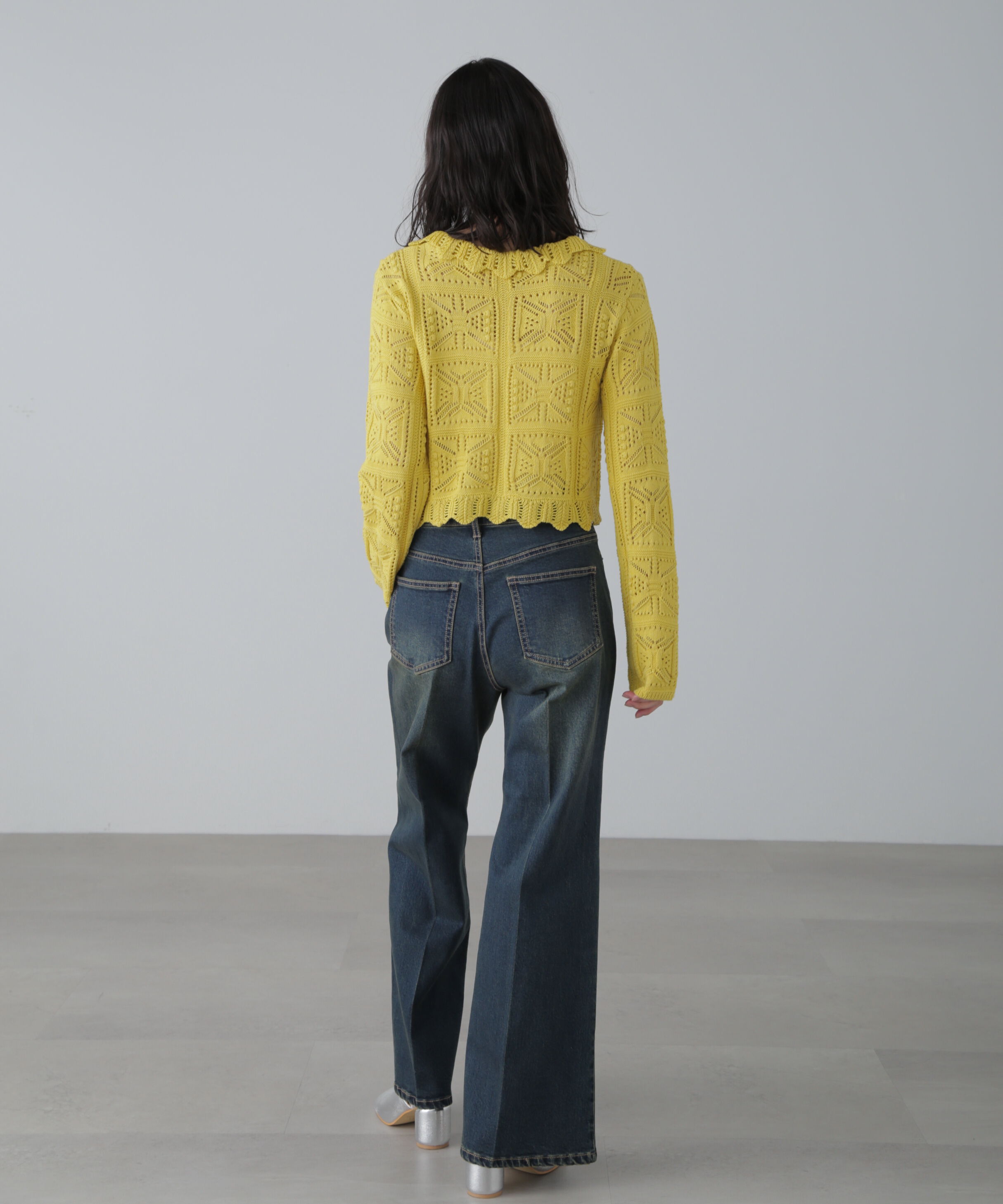  「透かし編みクロップドニットカーディガン」|ニット・セーター|