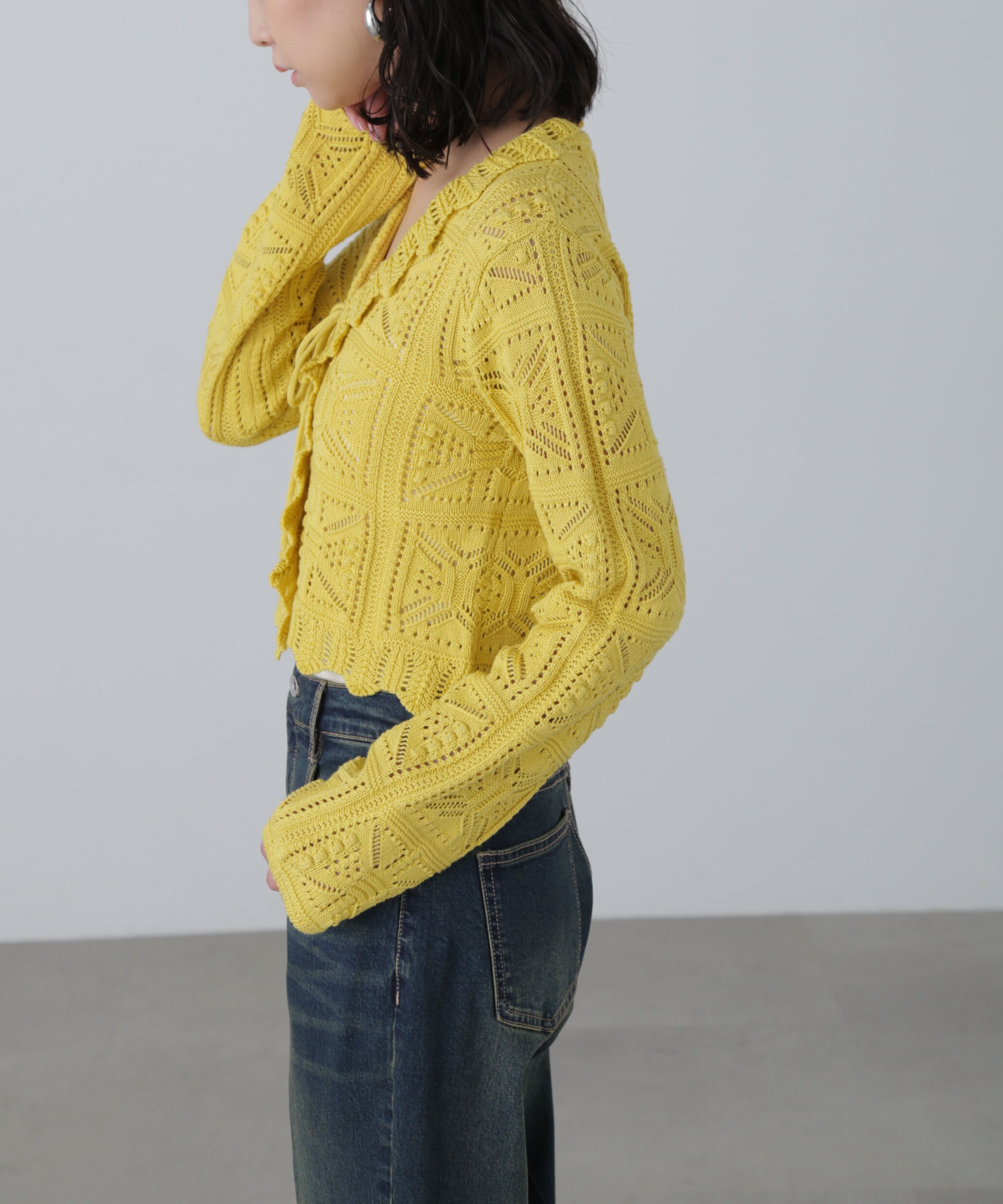  「透かし編みクロップドニットカーディガン」|ニット・セーター|