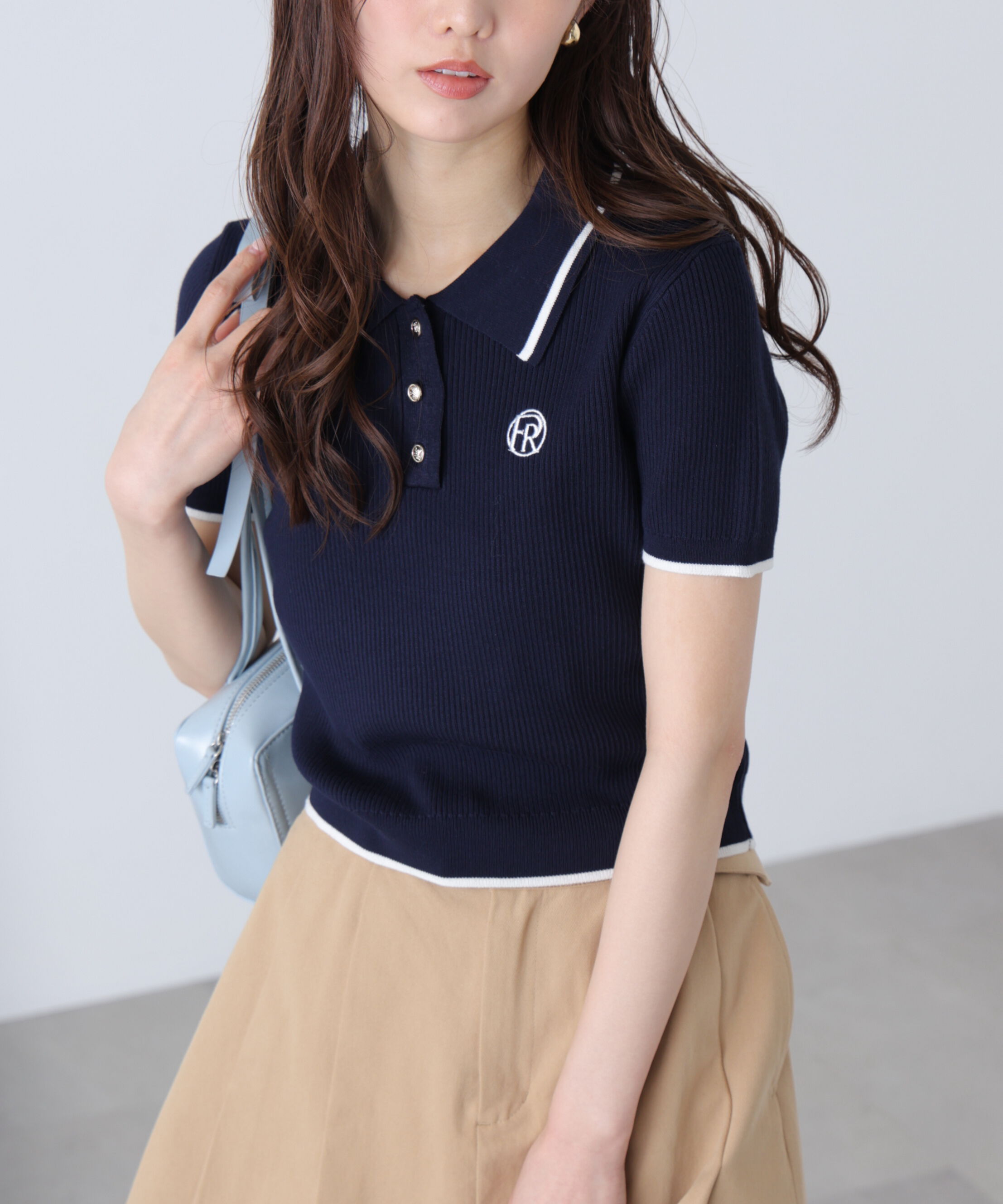  「配色コンパクトポロニット」|ニット・セーター|ネイビー