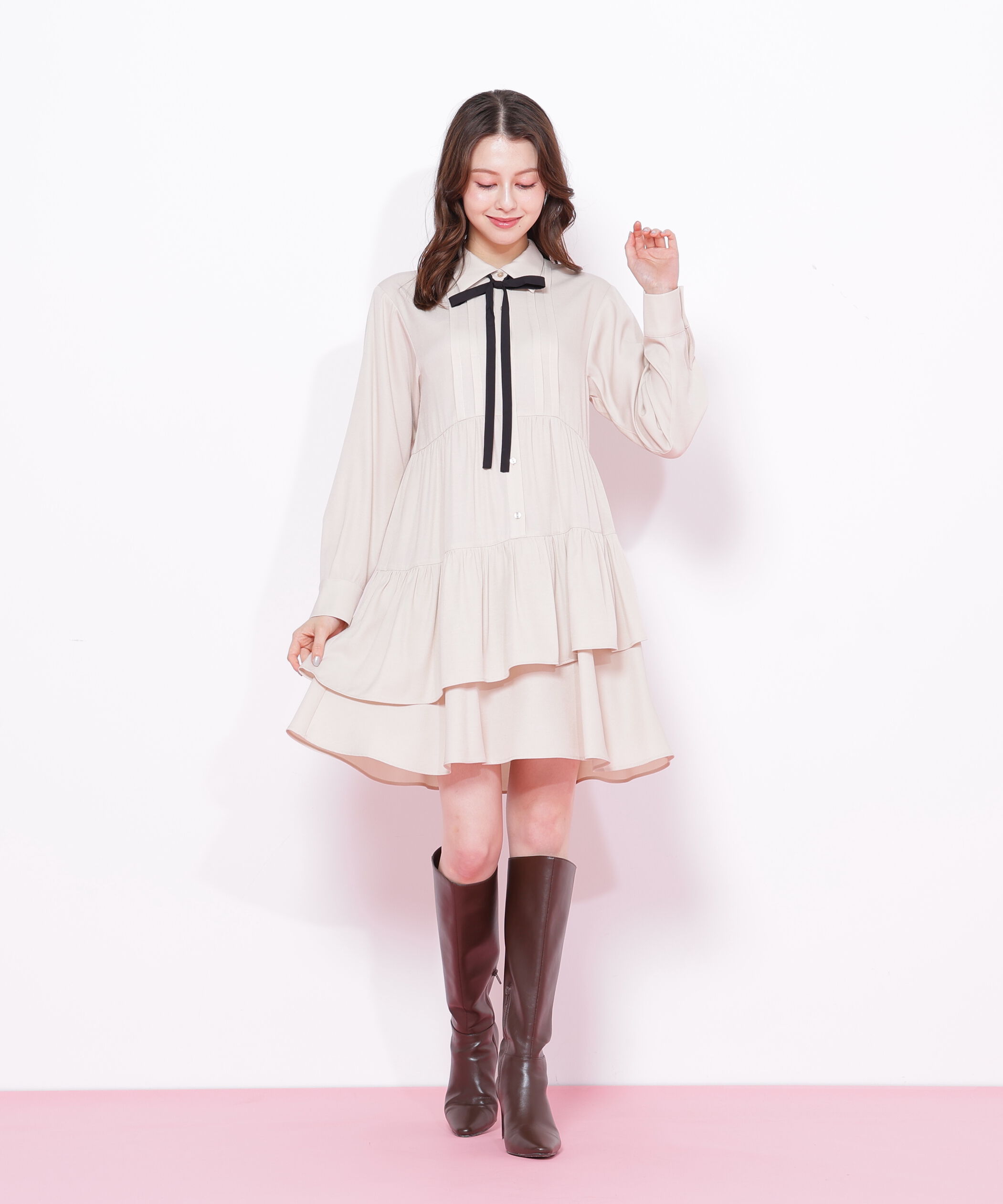  「ティアードミニシャツワンピース」|ワンピース|