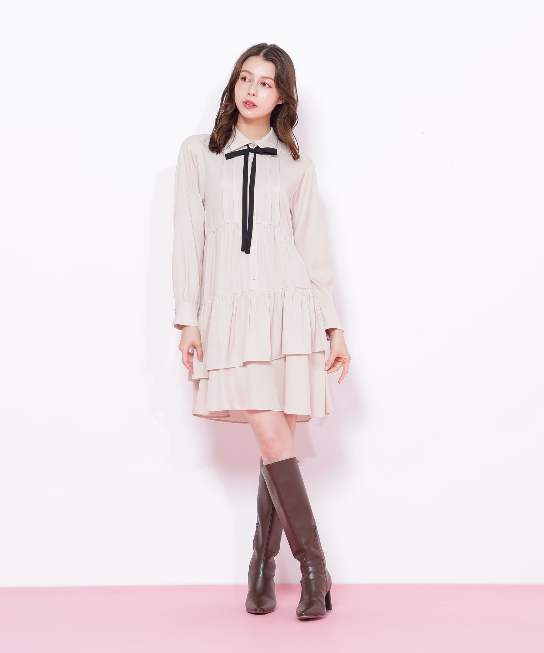  「ティアードミニシャツワンピース」|ワンピース|