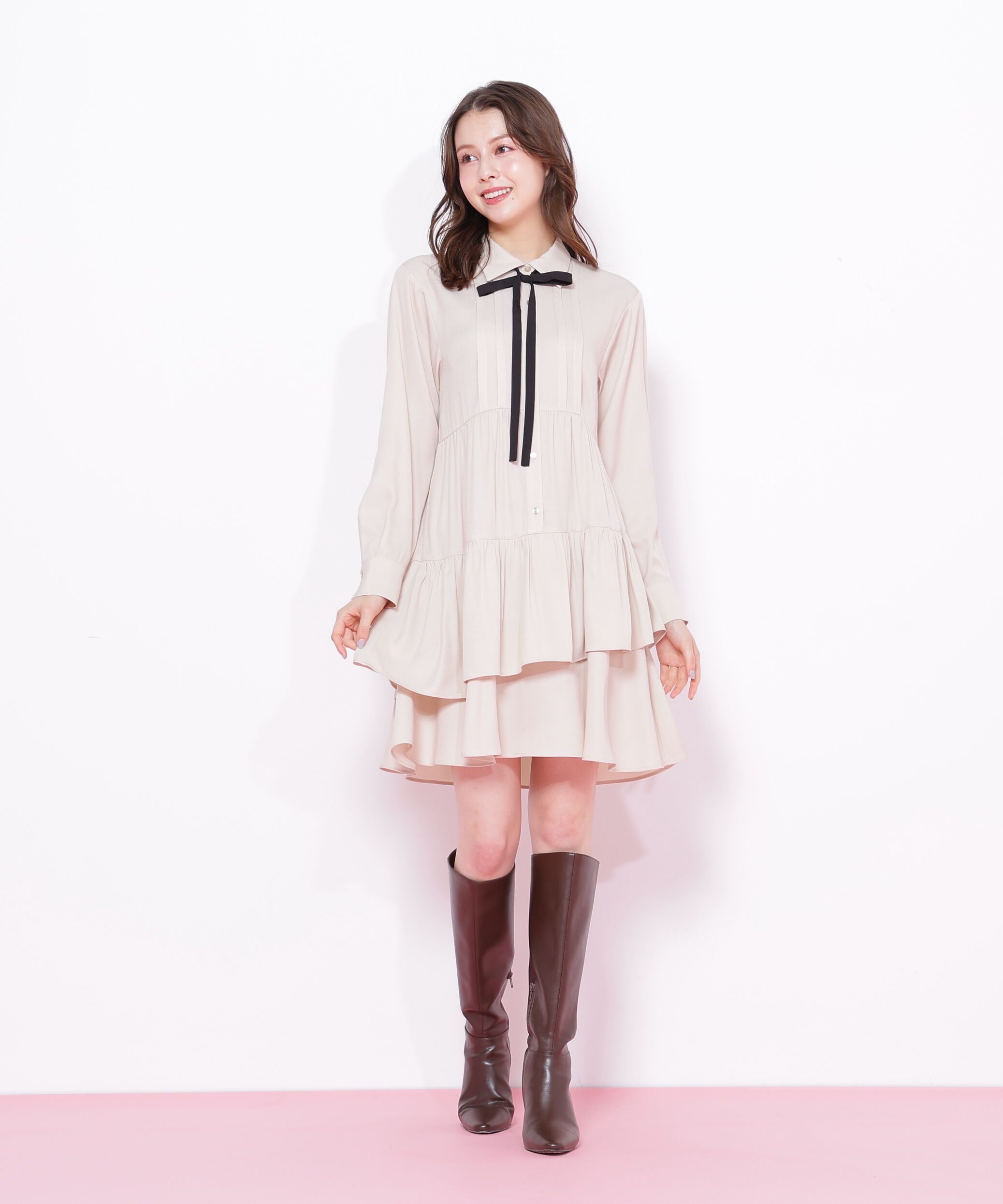  「ティアードミニシャツワンピース」|ワンピース|