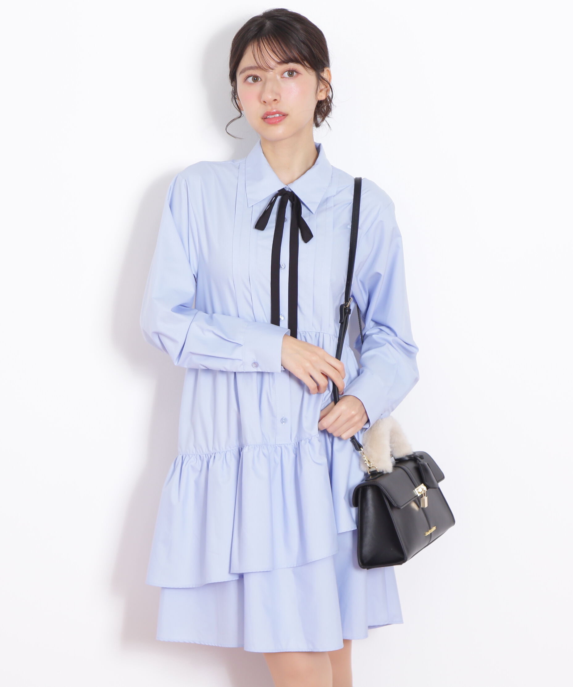  「ティアードミニシャツワンピース」|ワンピース|