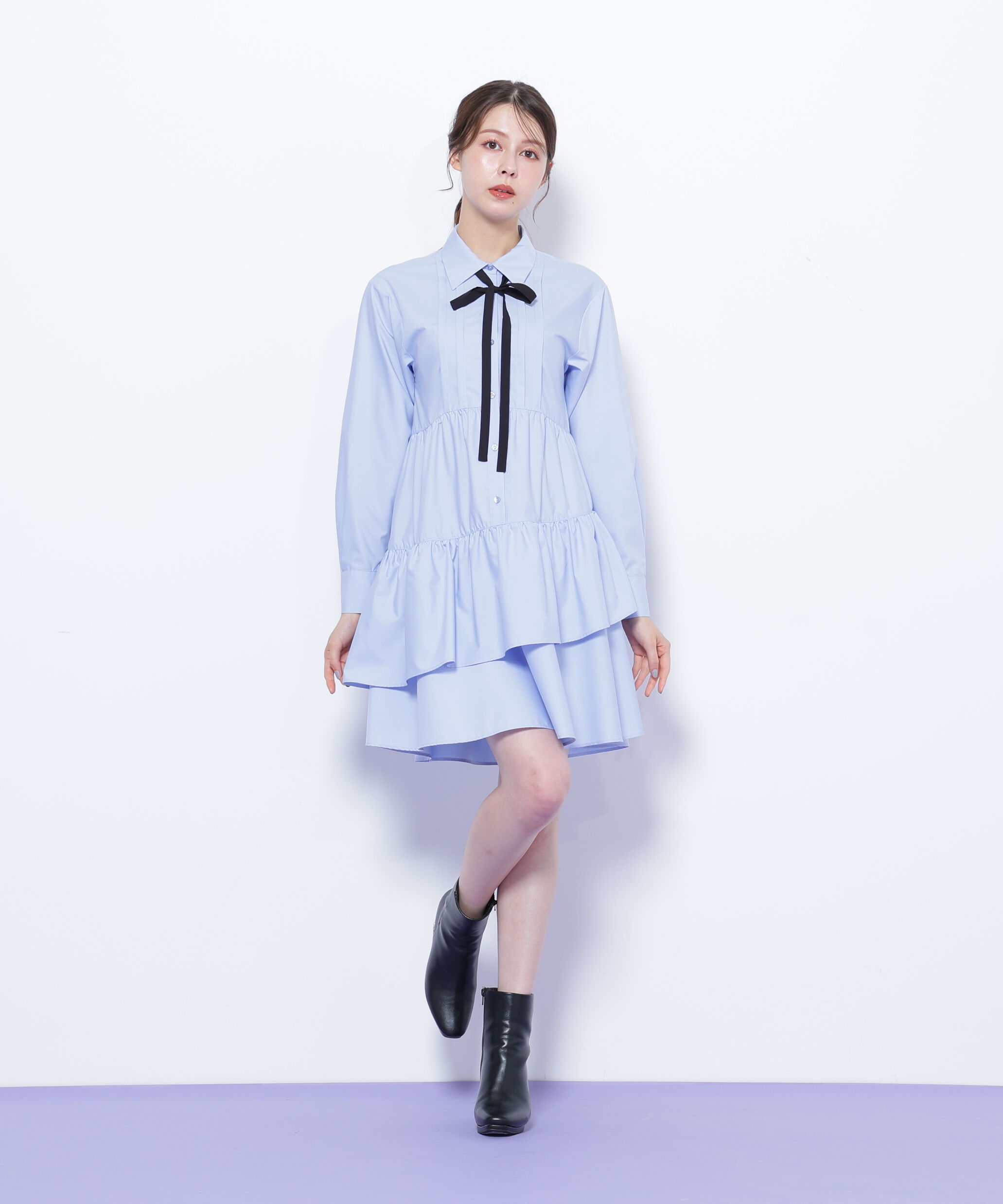  「ティアードミニシャツワンピース」|ワンピース|