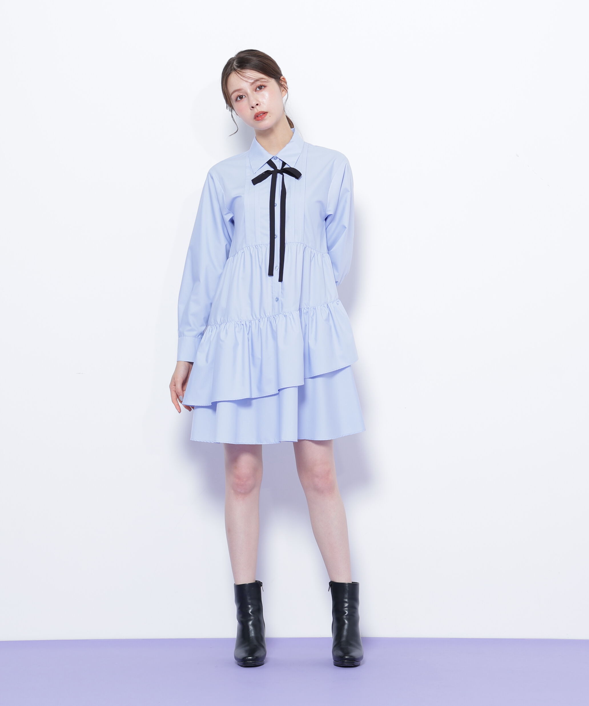  「ティアードミニシャツワンピース」|ワンピース|