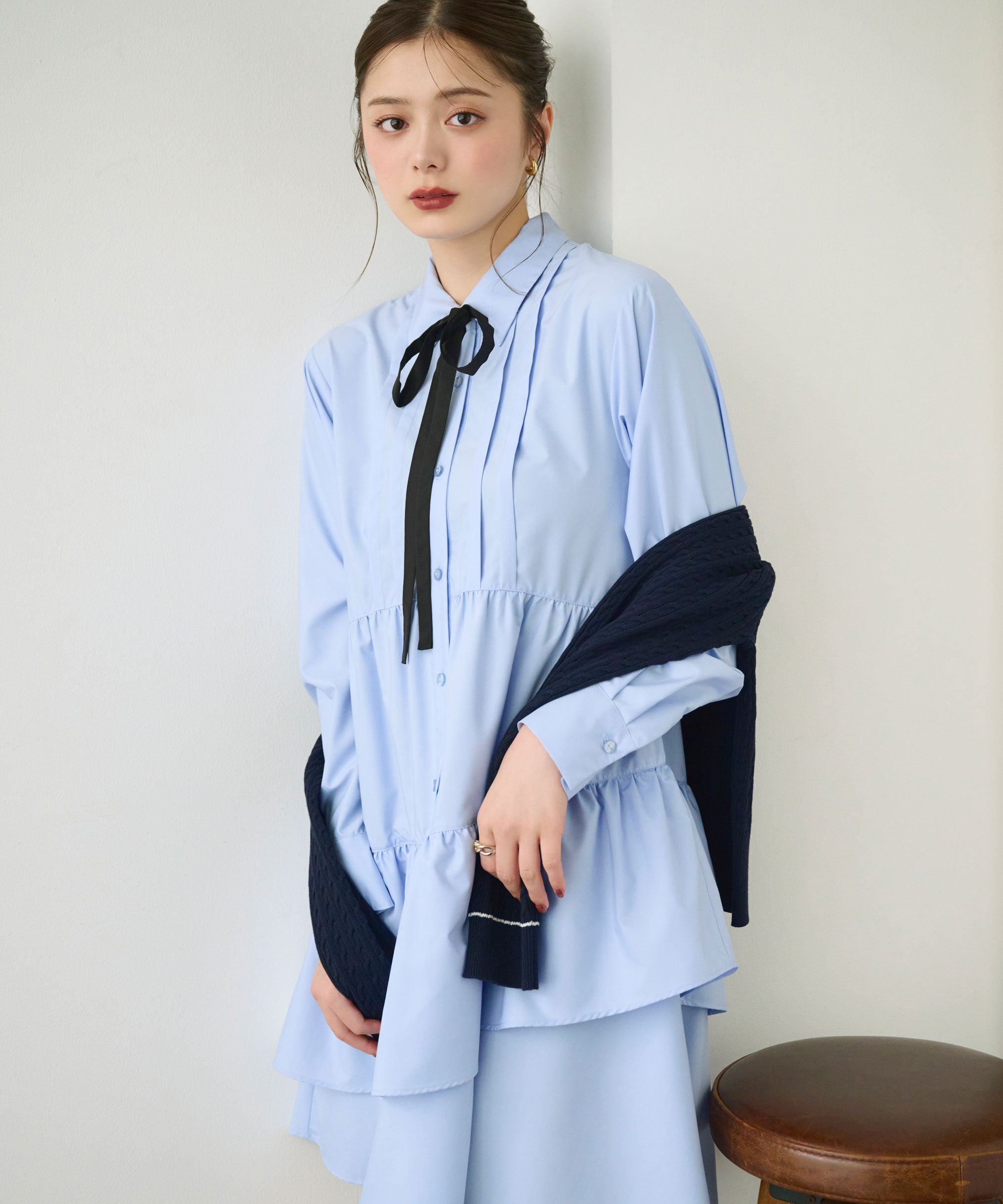  「ティアードミニシャツワンピース」|ワンピース|