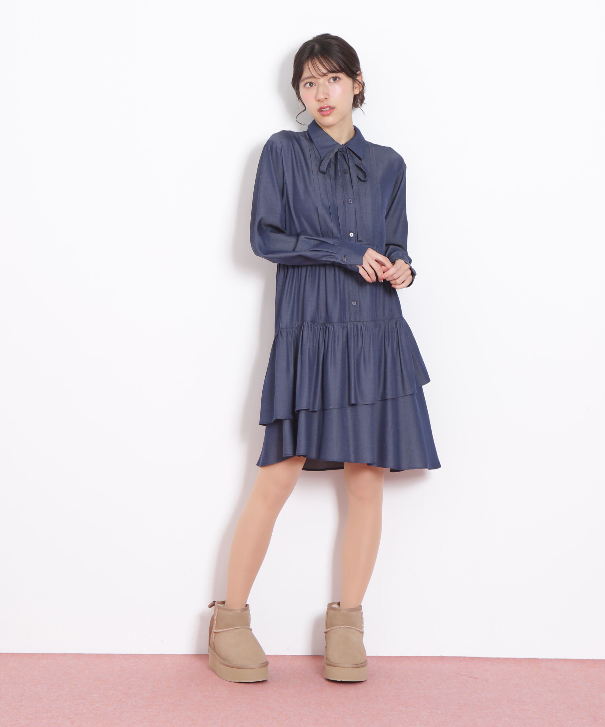  「ティアードミニシャツワンピース」|ワンピース|