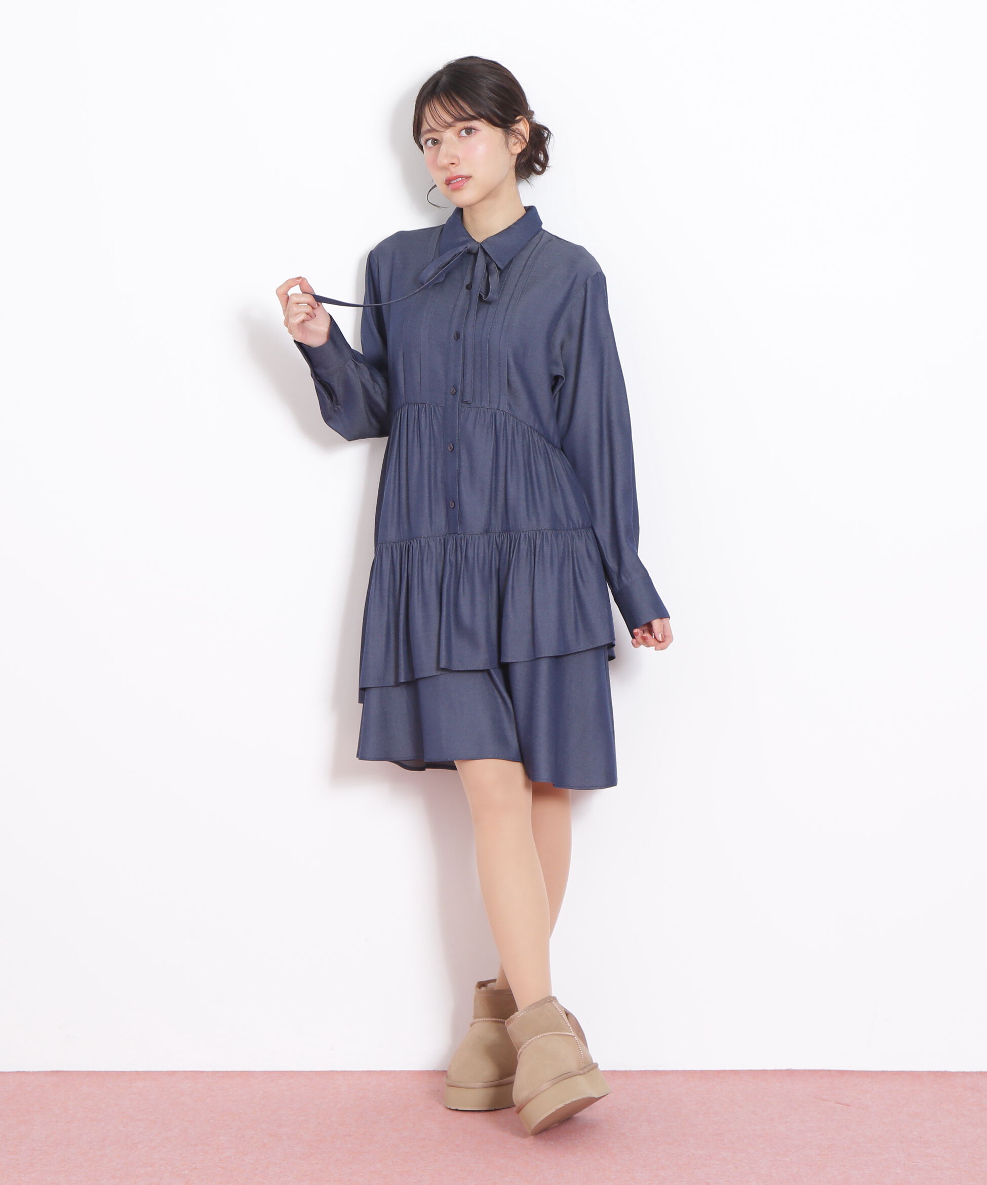  「ティアードミニシャツワンピース」|ワンピース|