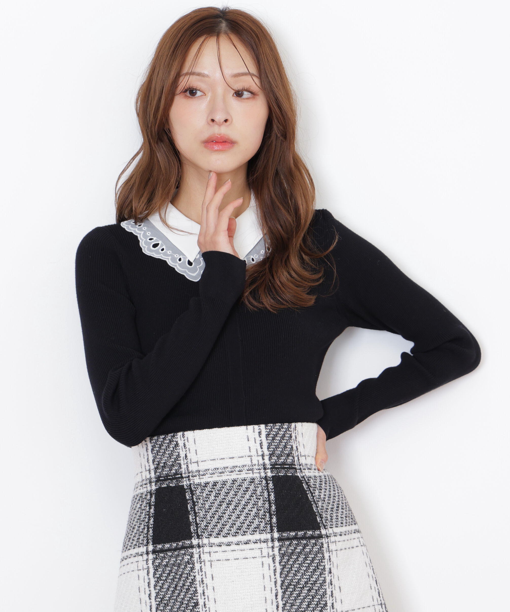  「レース衿レイヤードニット」|ニット・セーター|