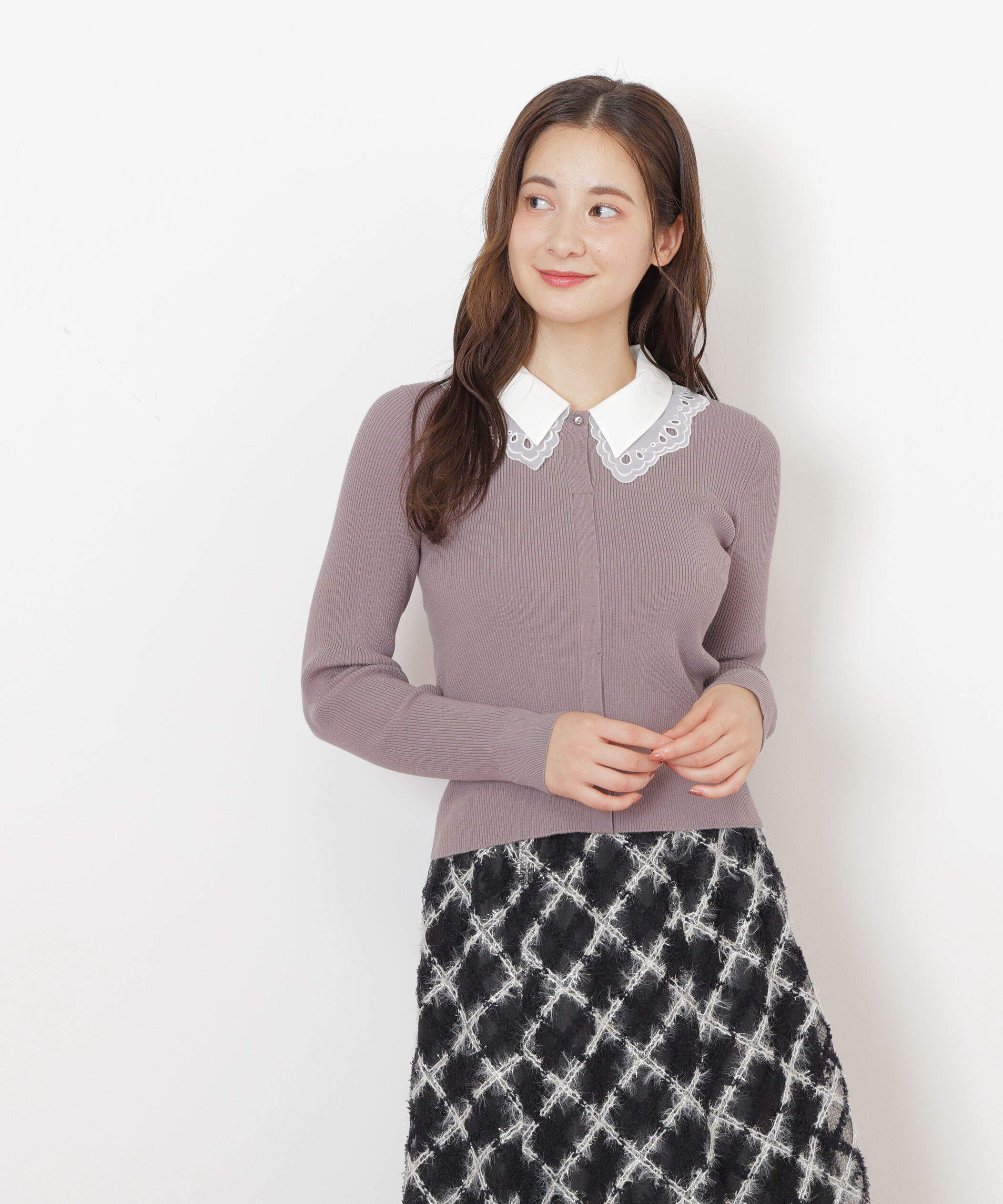  「レース衿レイヤードニット」|ニット・セーター|