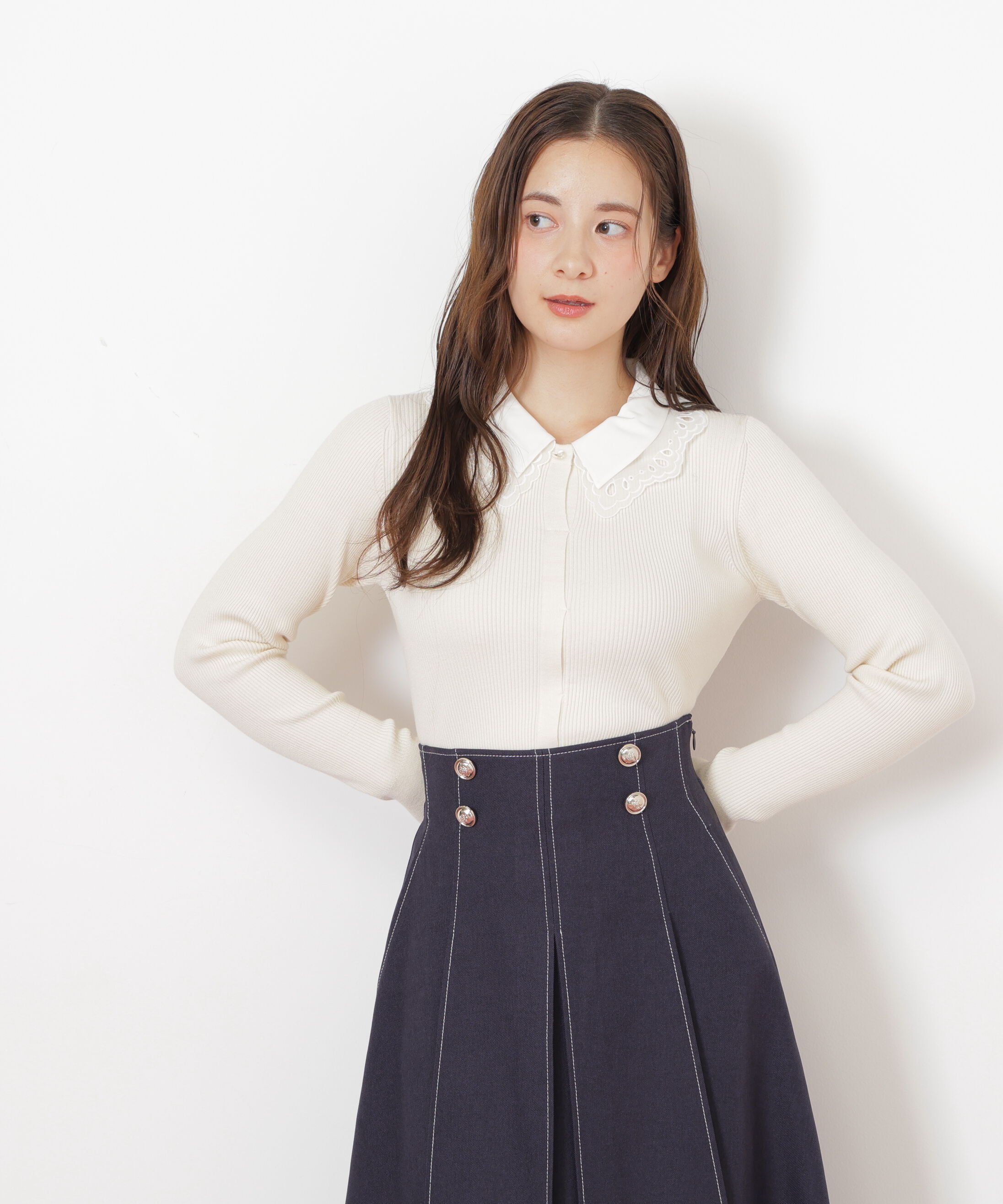  「レース衿レイヤードニット」|ニット・セーター|