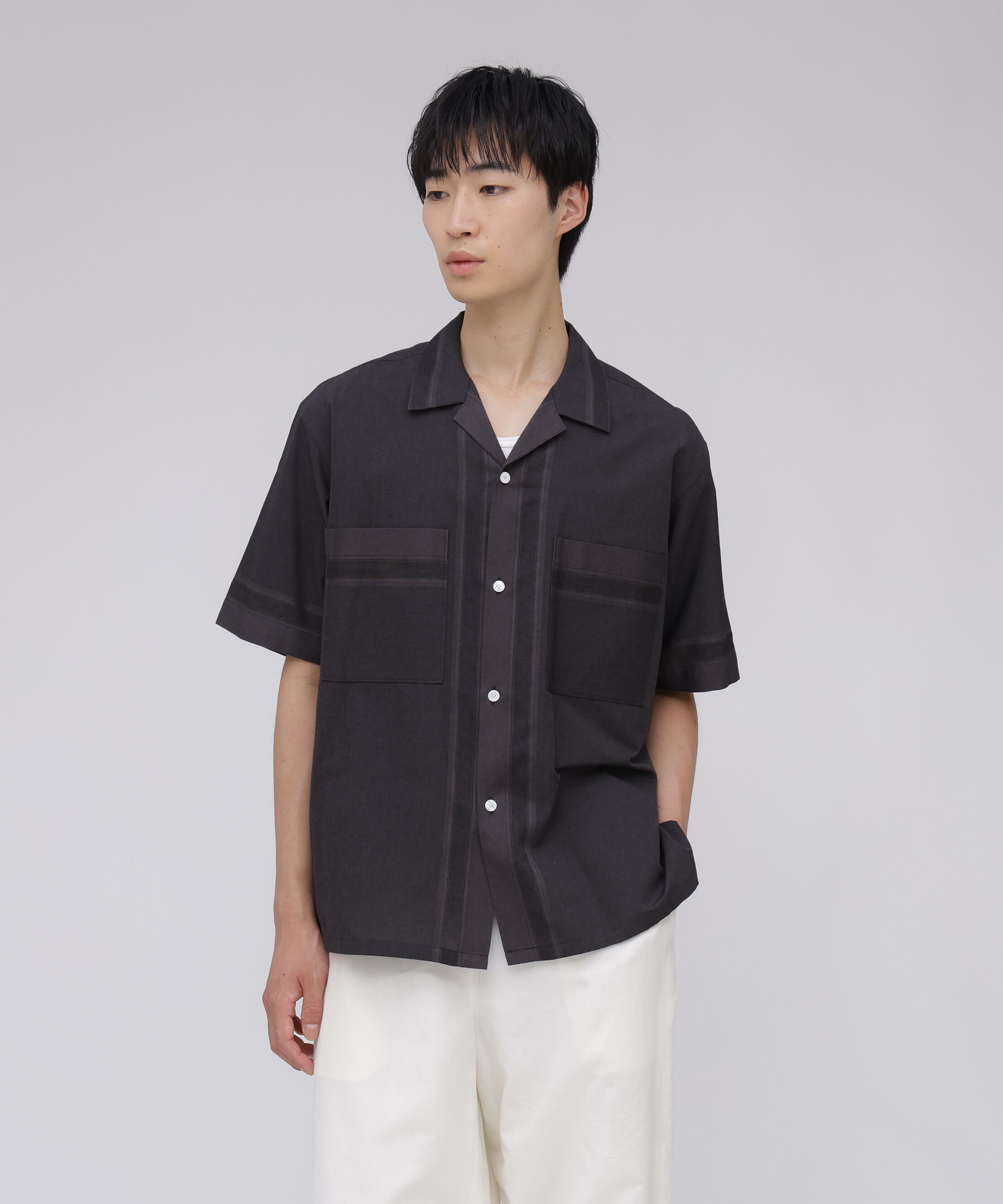 YLEVE 「YLEVE / DOBBY STRIPE CHAMBRAY OPEN COLLAR SHIRT」|シャツ・ブラウス|