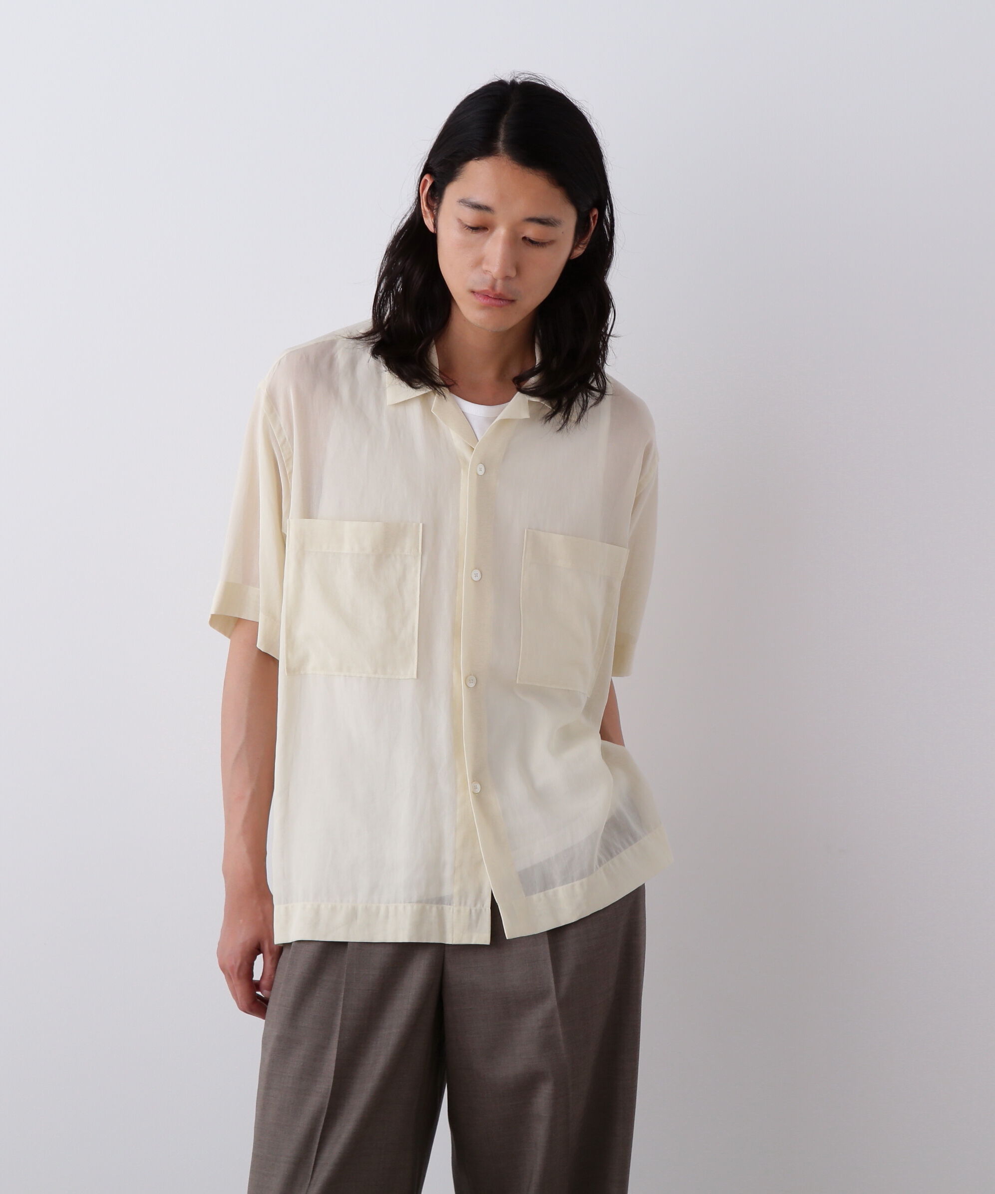 YLEVE 「YLEVE / COTTON VOILE LAWN OPEN COLLAR SHIRT」|シャツ・ブラウス|イエロー