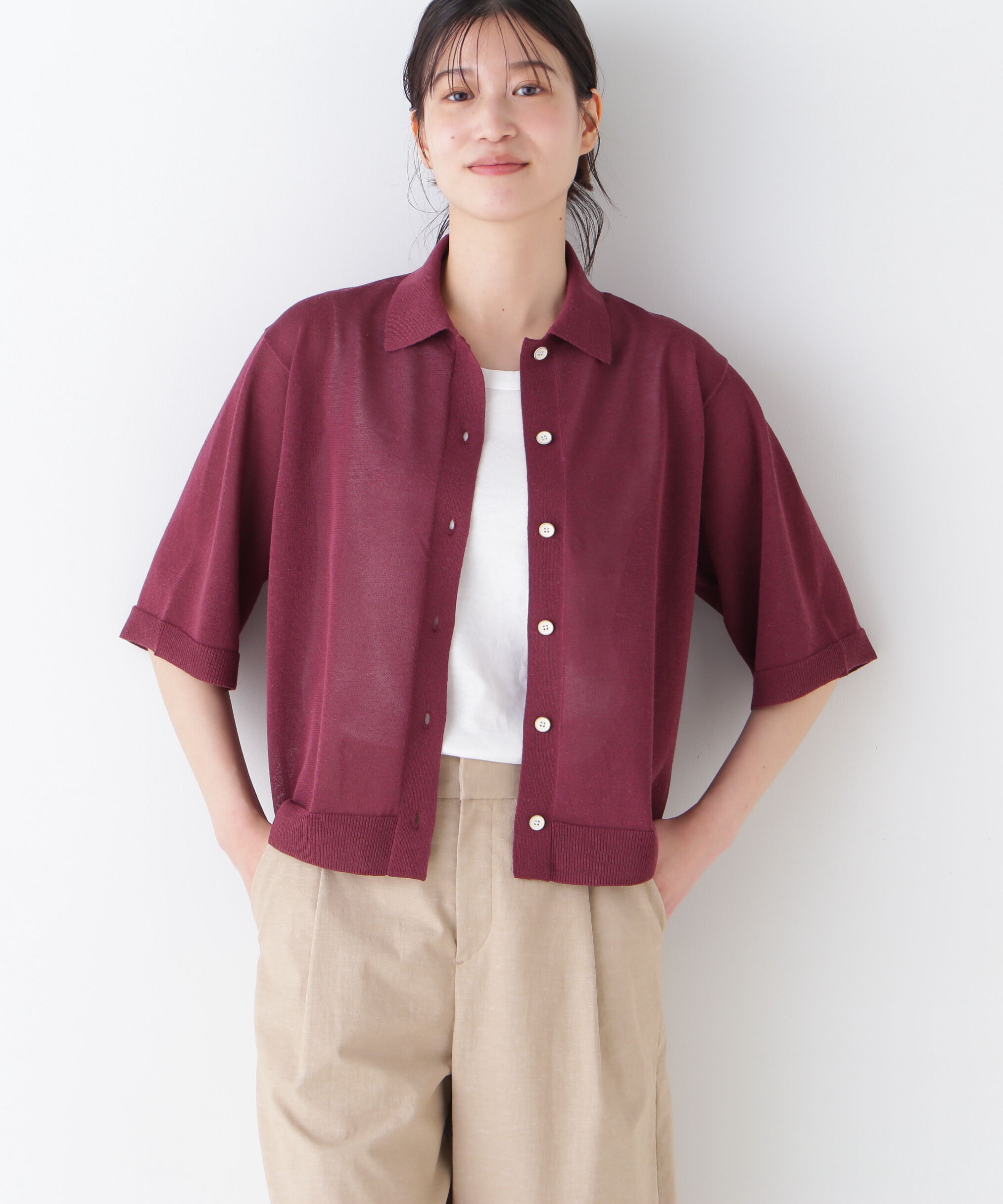  「◆シアーハイゲージ半袖カーディガン」|ニット・セーター|ブラウン