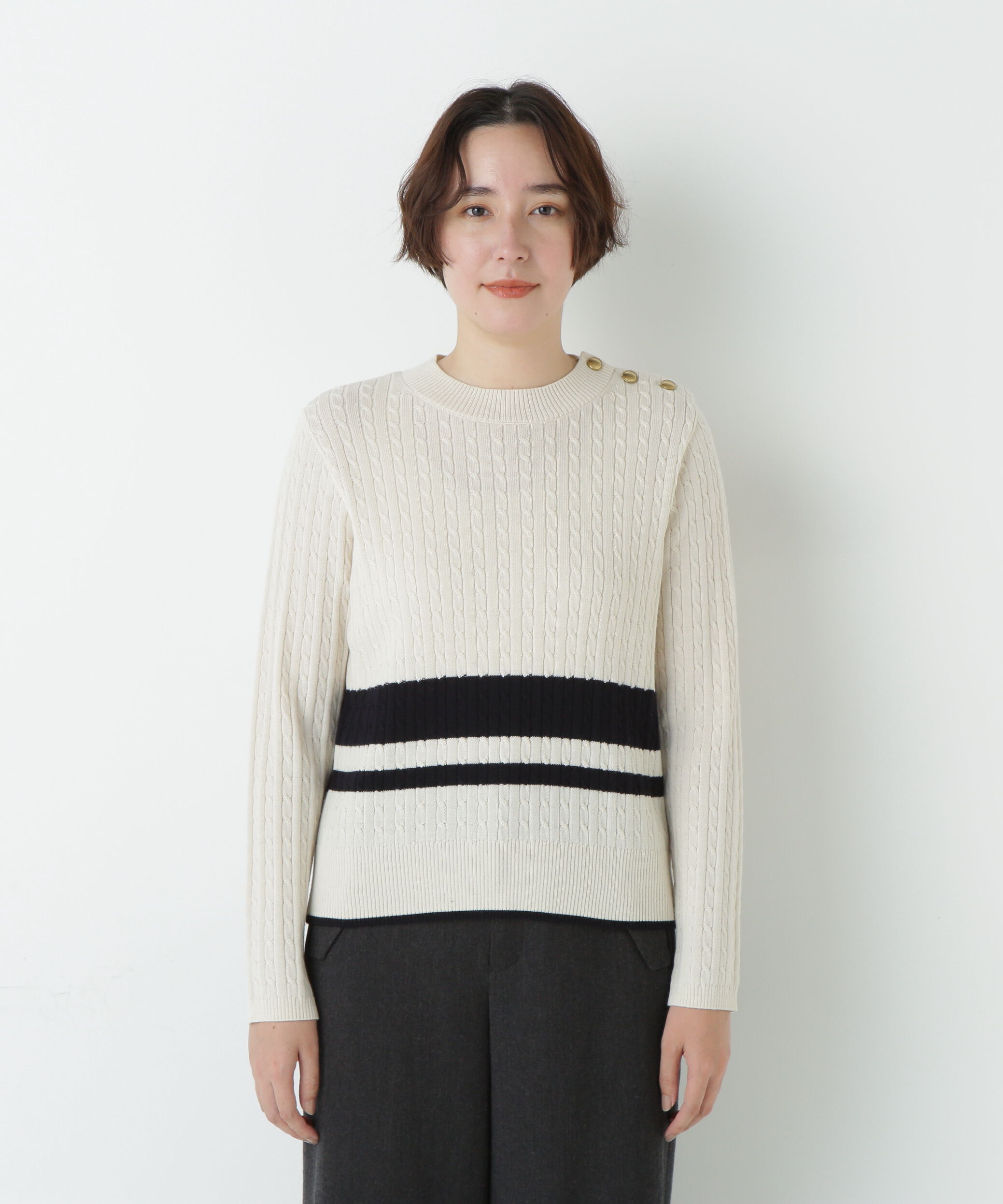  「ミニケーブル釦プルオーバー」|ニット・セーター|