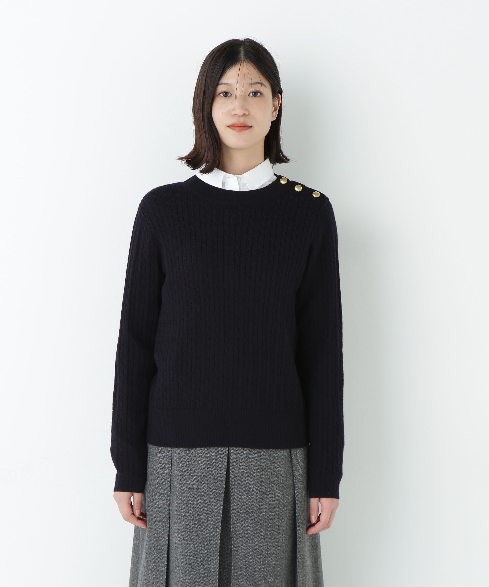  「ミニケーブル釦プルオーバー」|ニット・セーター|