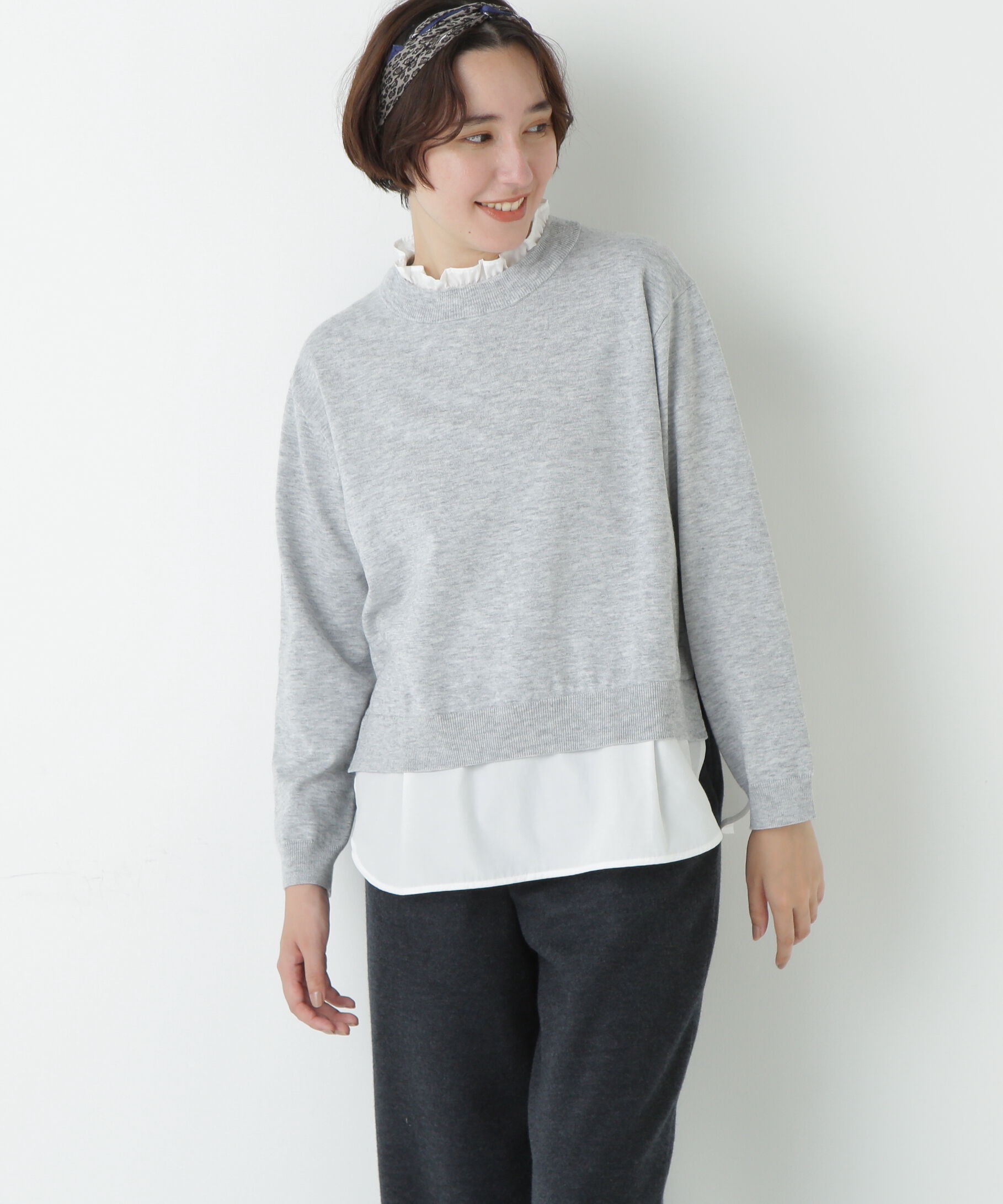  「シャツ地ドッキングプルオーバー」|ニット・セーター|