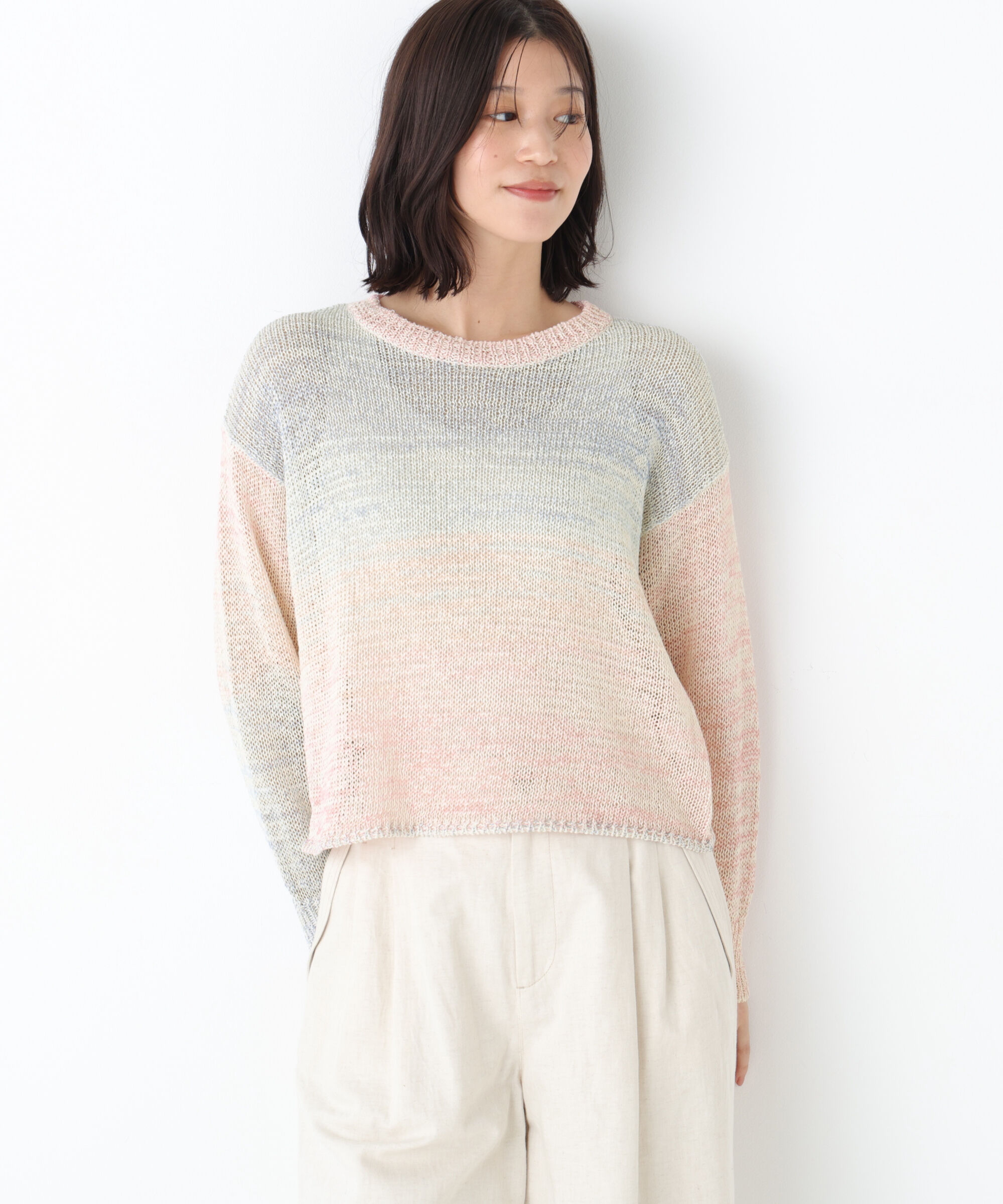  「◆《ウォッシャブル》綿ポリカスリヤーンクルーネックプルオーバー」|ニット・セーター|