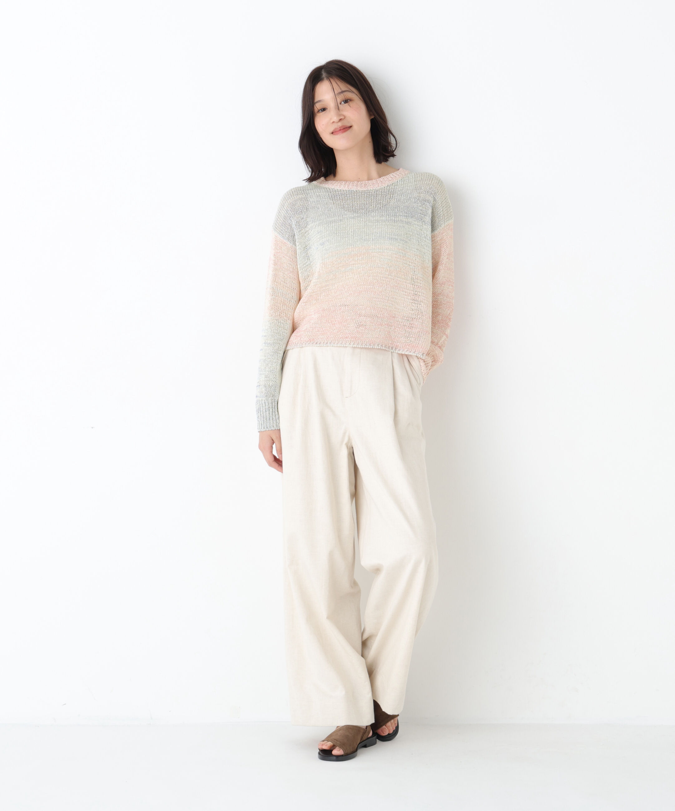  「◆《ウォッシャブル》綿ポリカスリヤーンクルーネックプルオーバー」|ニット・セーター|