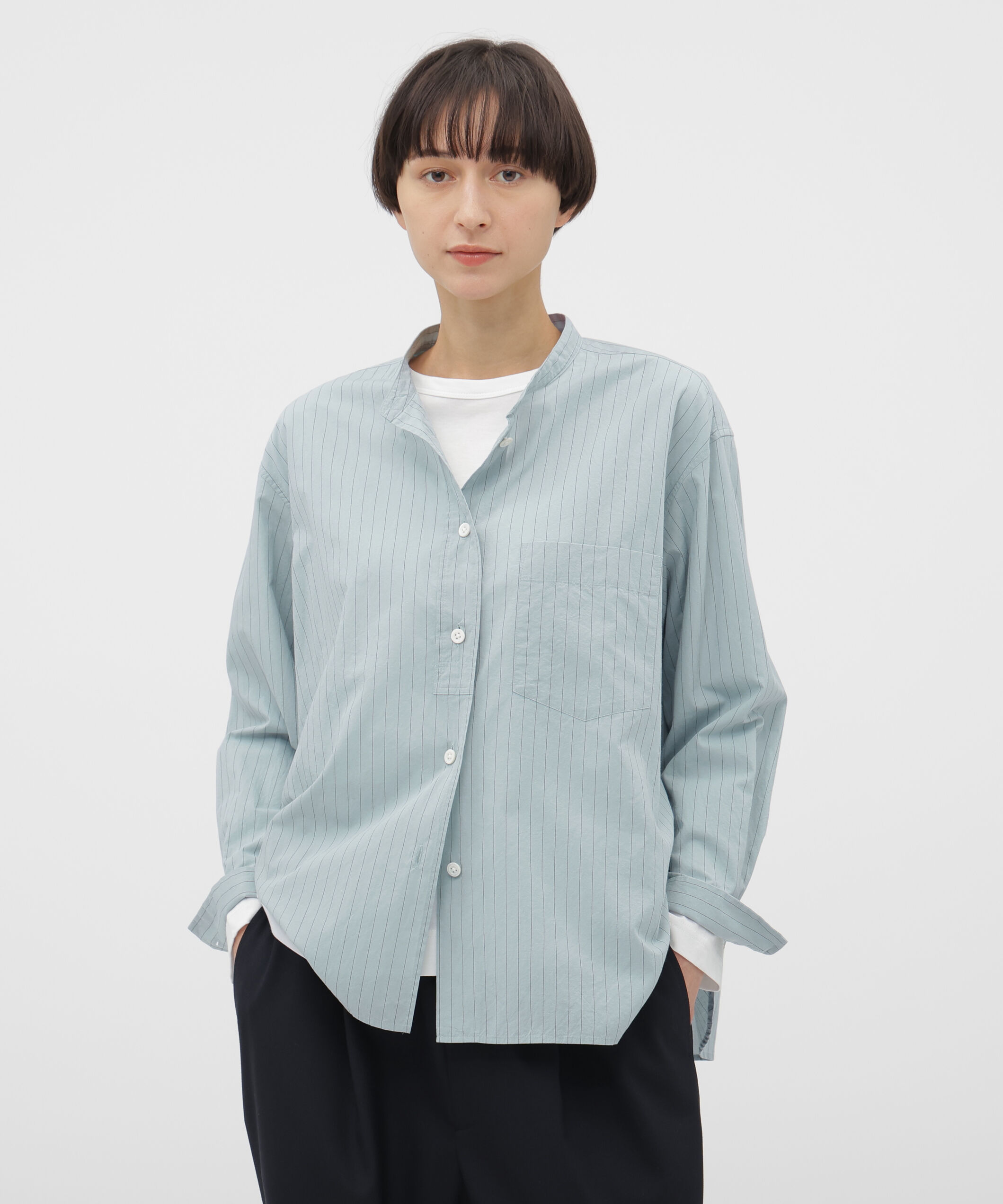  「SIMPLE STRIPE COTTON SHIRT」|シャツ・ブラウス|PALE BLUE1