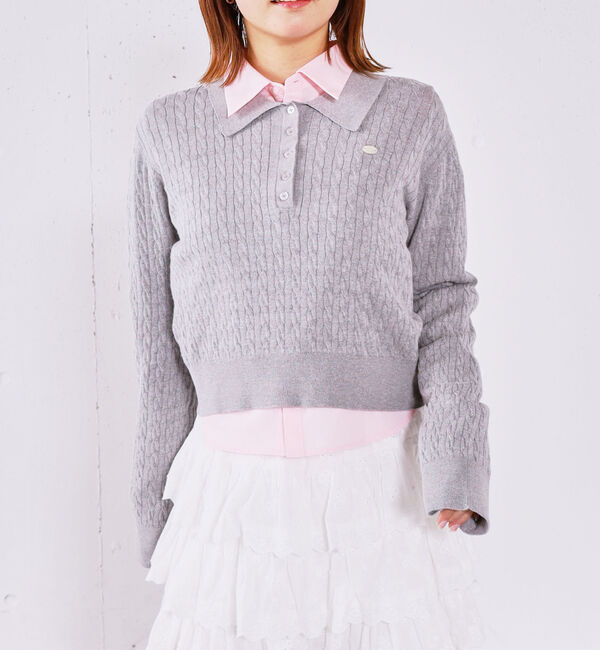 archives「【アンチピリング】ケーブルポロニット&times;シャツＳＥＴ」|カーディガン|SILVER GRAY