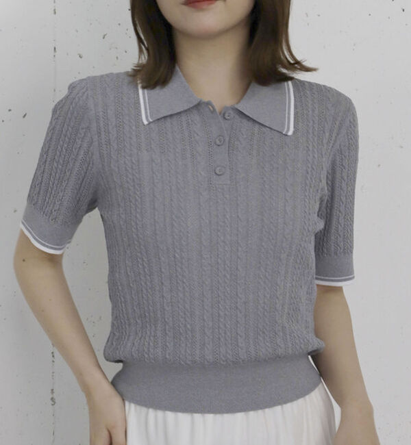archives「【高機能】配色透かし編みポロニットプルオーバー」|ニット・セーター|GRAY