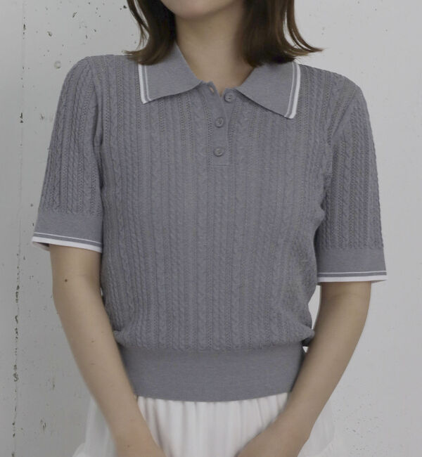 archives「【高機能】配色透かし編みポロニットプルオーバー」|ニット・セーター|